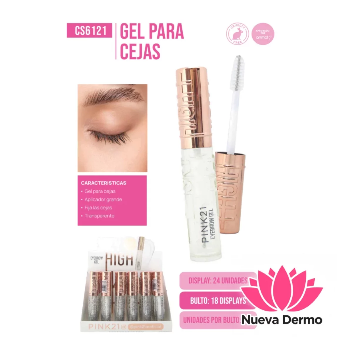 Pink21 gel para cejas TRANSPARENTE CS612... POR UNIDAD（1U）