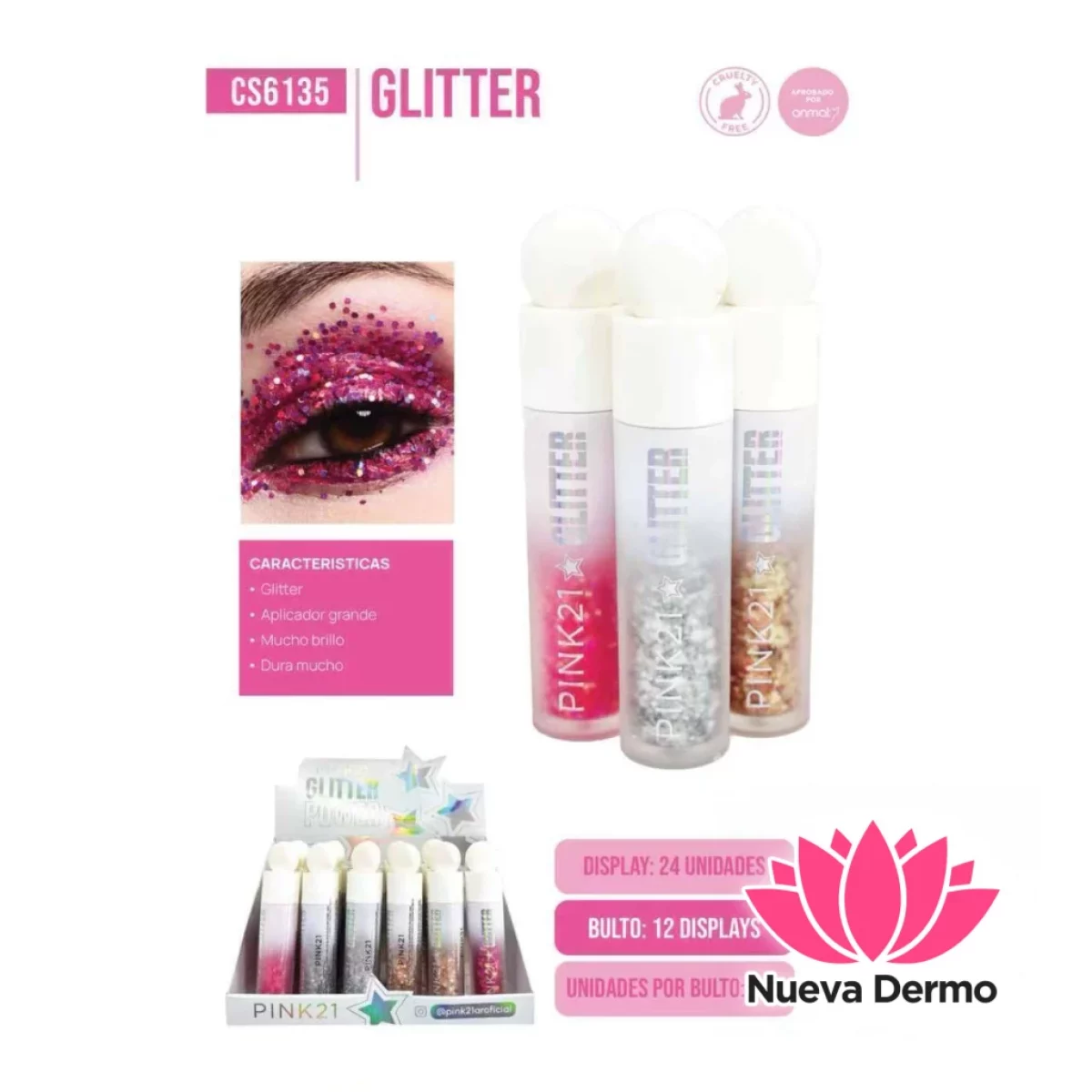 Pink21 glitter para ojo TAPA BLANCA CS61...