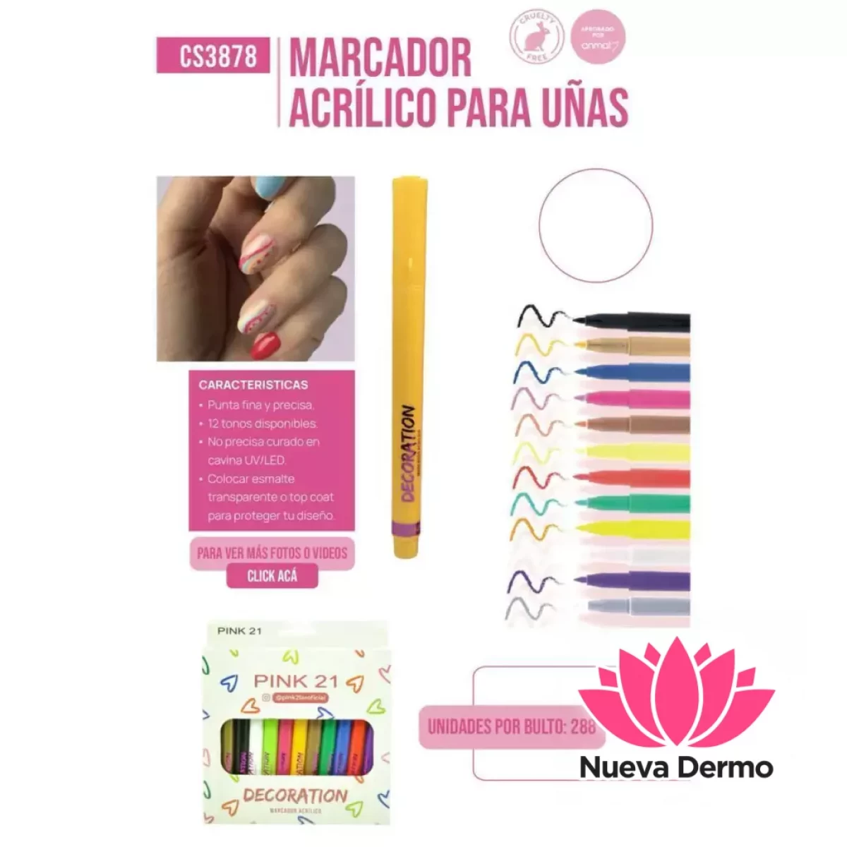 Pink21 marcador acrilico para uña por un...