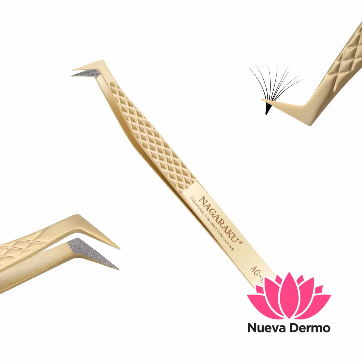 Pinza Nagaraku Ag-09 Curva L Dorada con Estuche Original