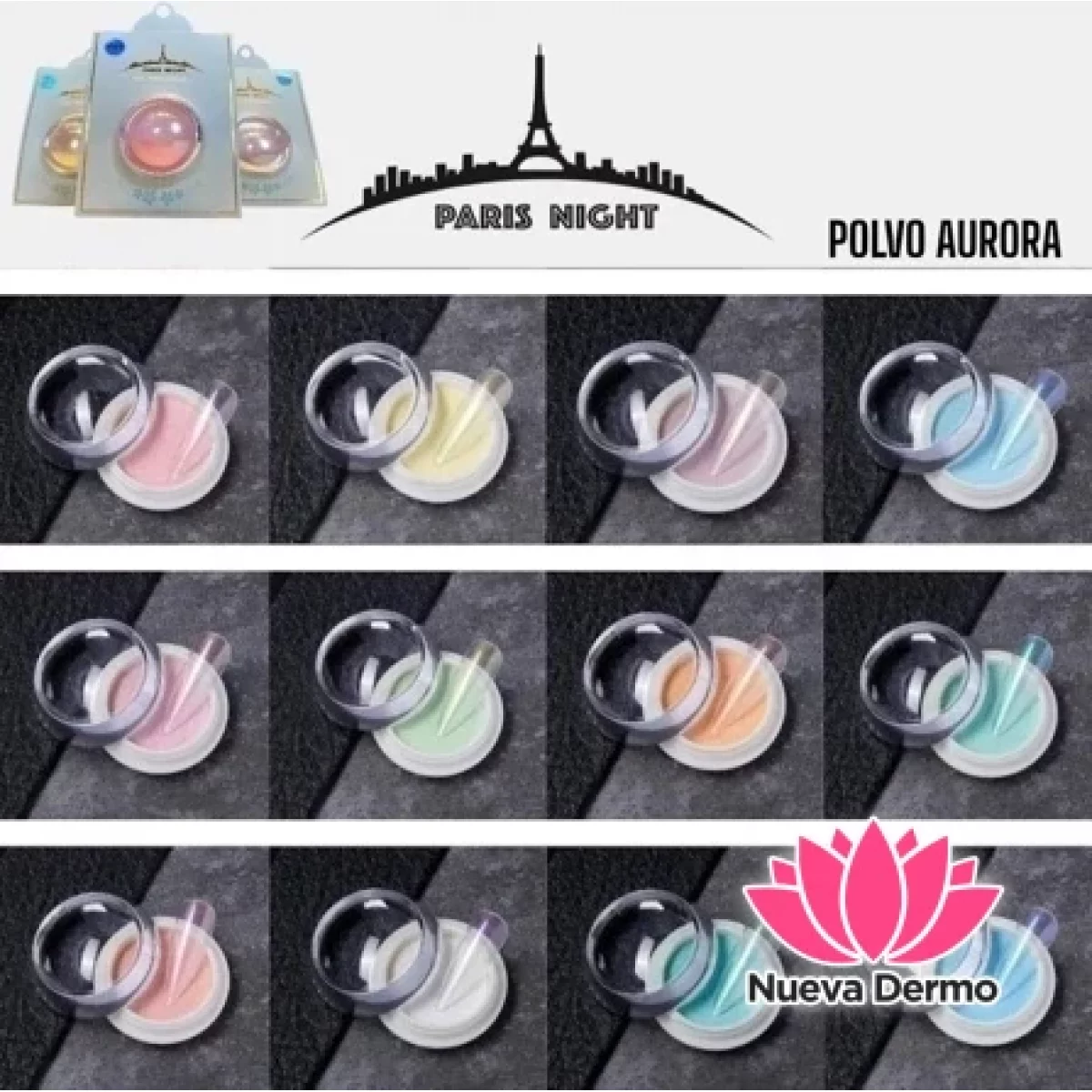 POLVO AURORA PARA UÑAS VARIOS TONOS PARIS NIGHT