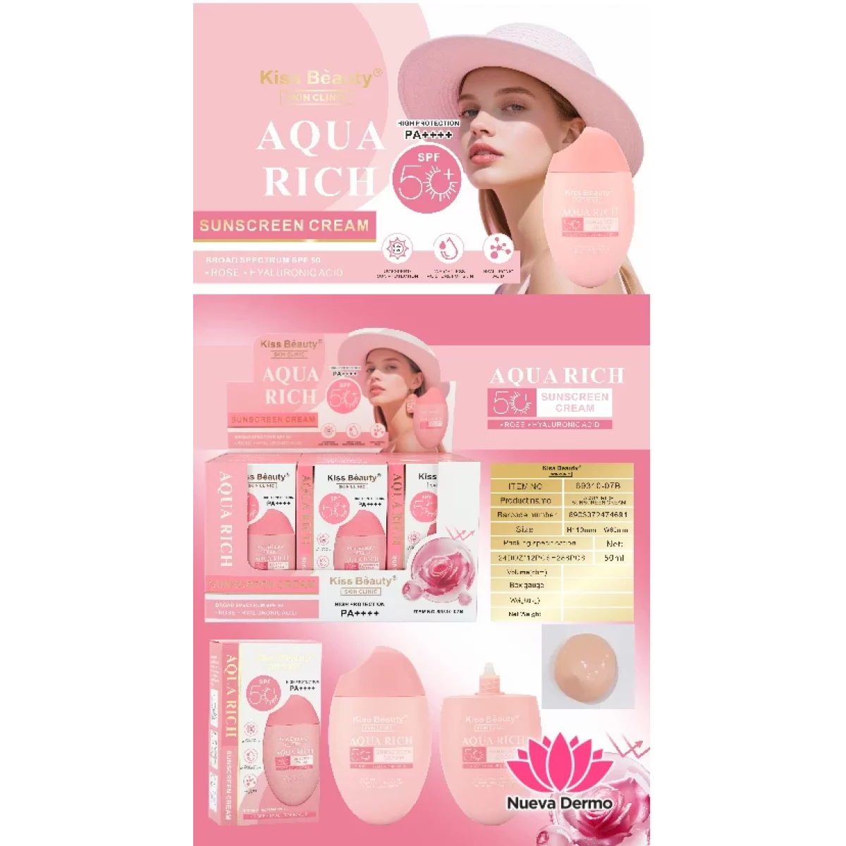 PROTECTOR SOLAR AQUA RICH ROSE SPF50 50ML 69310B