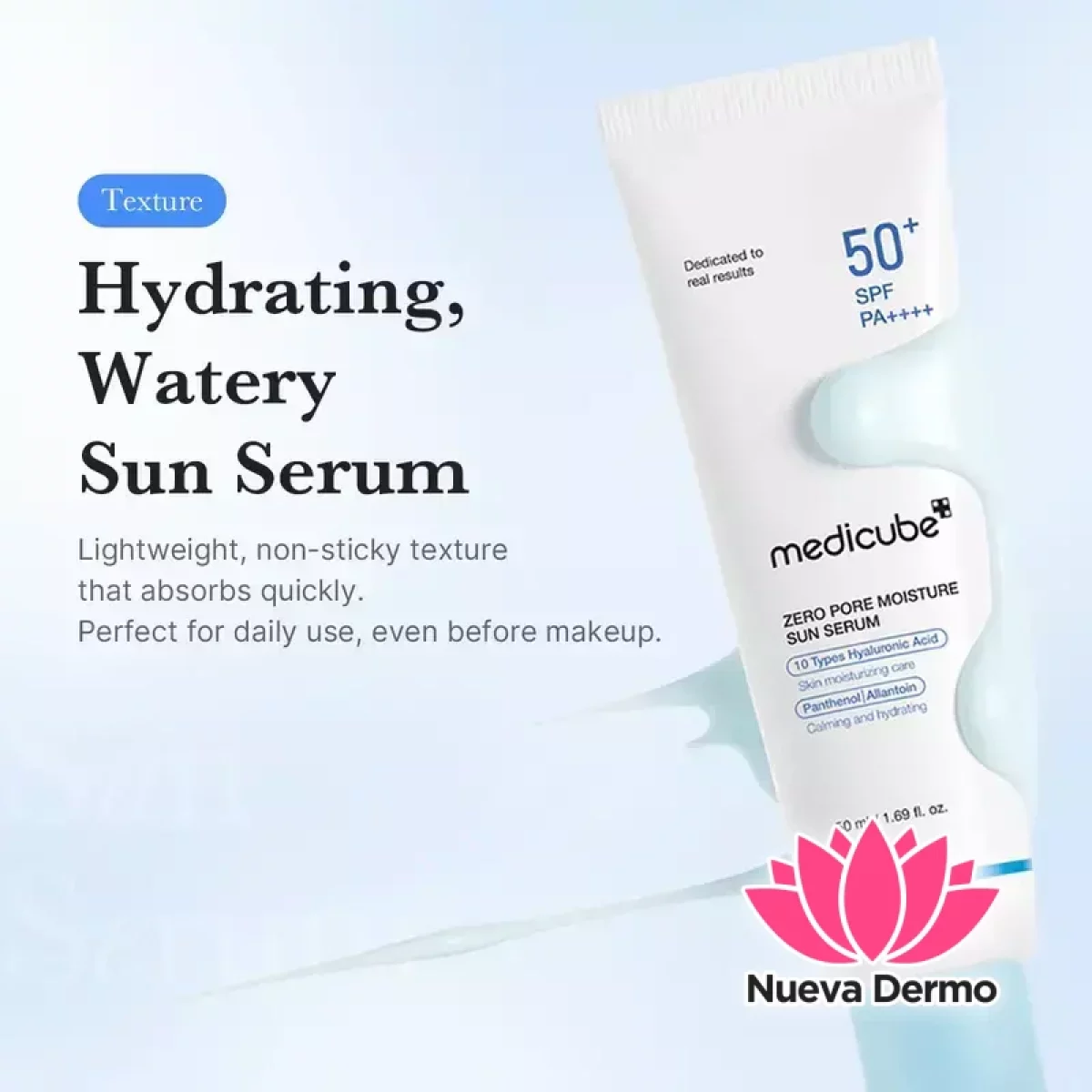 Protector solar sun serum zero pore moisturizer de Medicube 50+SPF PA++++