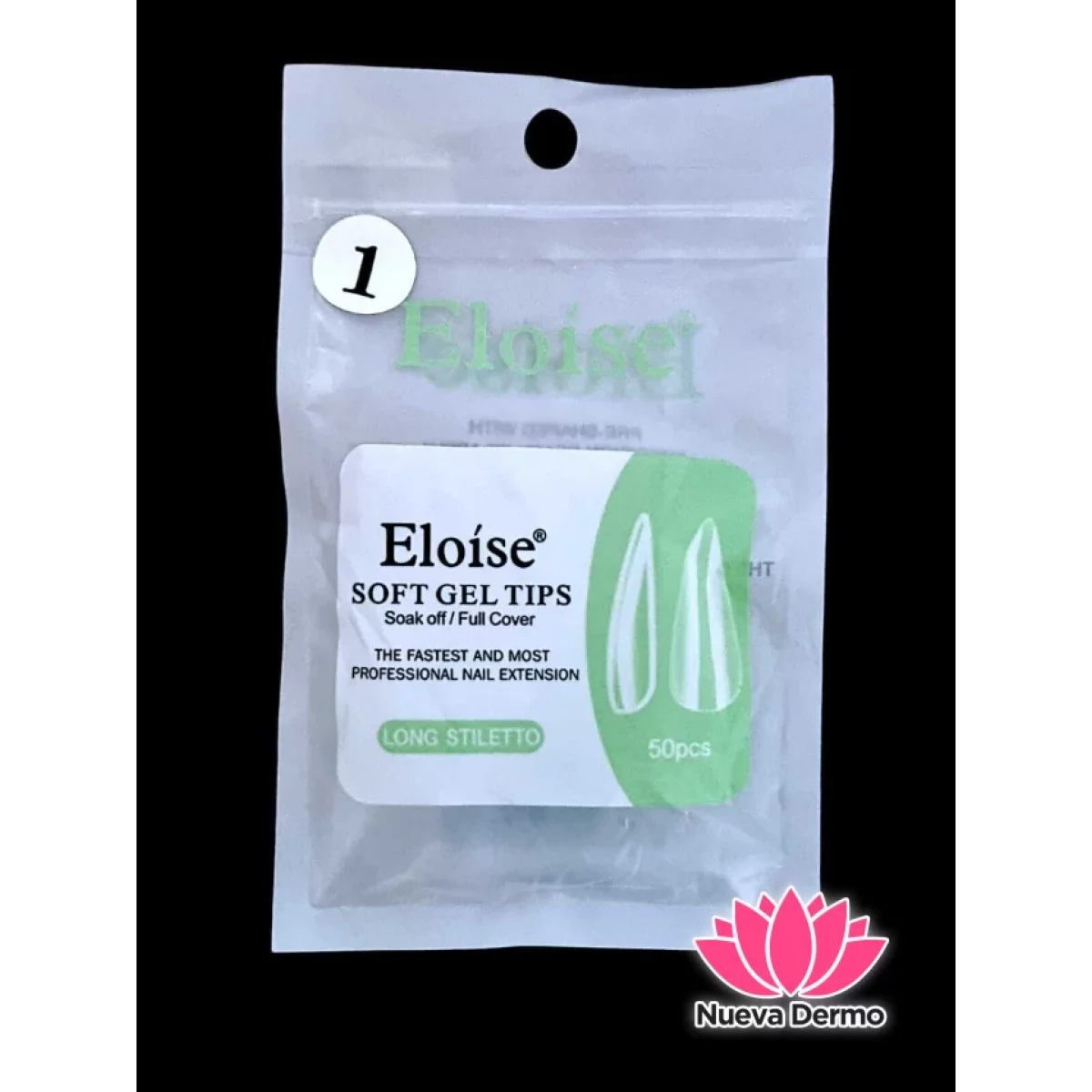 (REPUESTO) TIPS SOFT GEL LONG STILETTO X50 EN BOLSITA (010700) ELOISE