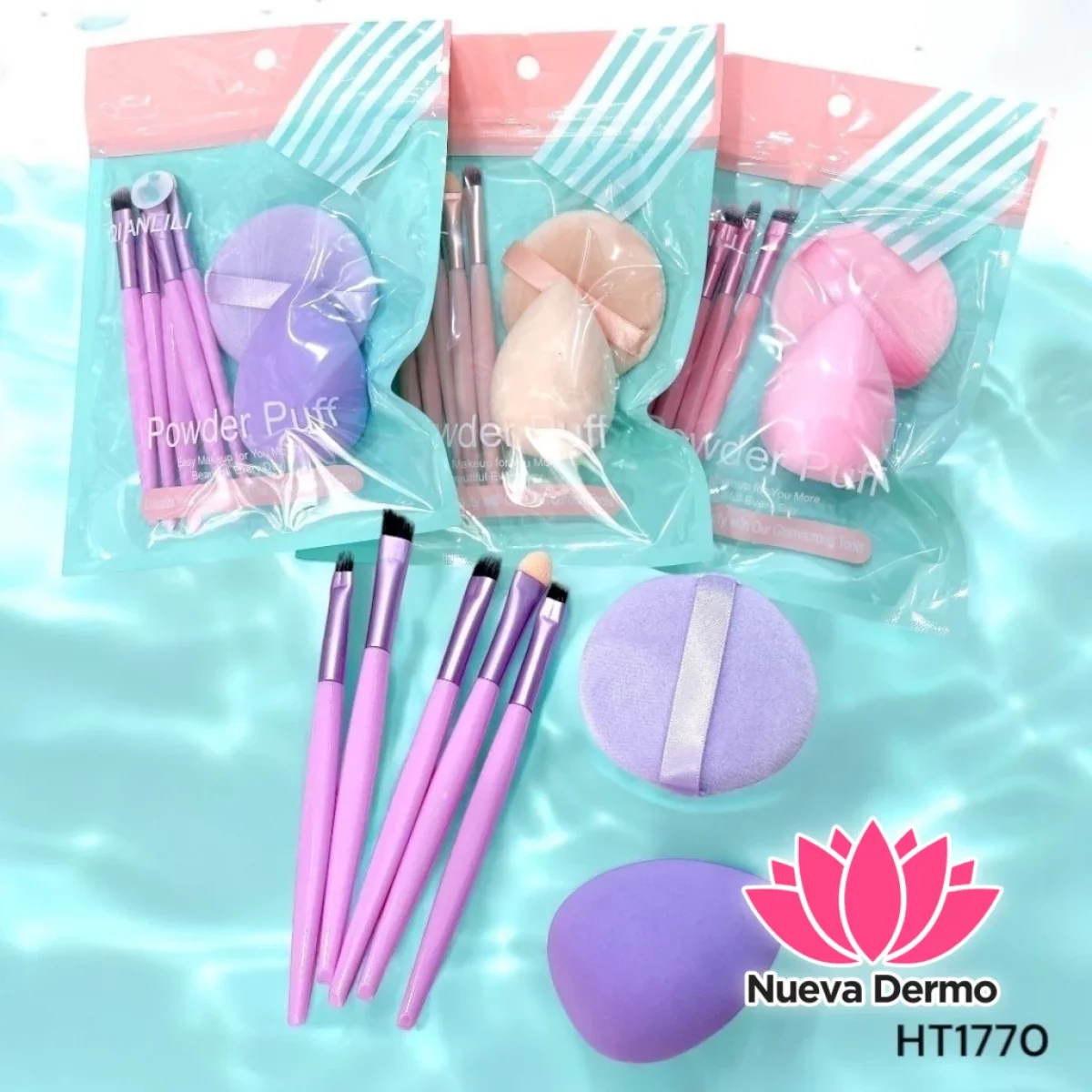 SET BROCHA + ESPONJA PARA MAQUILLAJE CD： HT1770