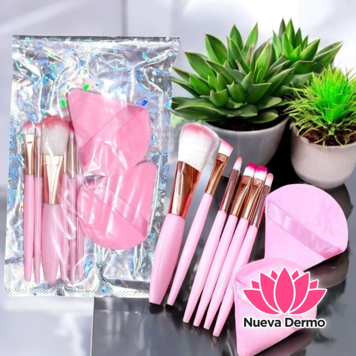 SET BROCHA + ESPONJA PARA MAQUILLAJE