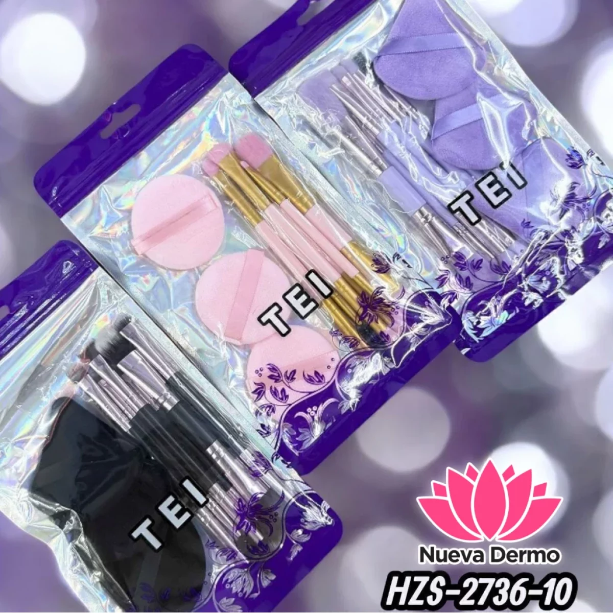 SET BROCHAS + ESPONJA PARA MAQUILLAJE TEI CD: HZS-2736-10