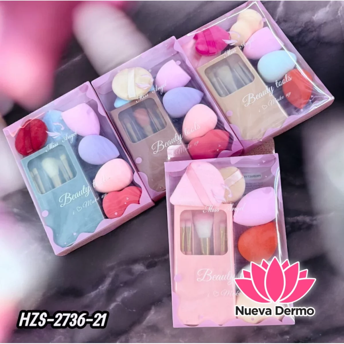 SET BROCHAS + ESPONJA PARA MAQUILLAJE TEI CD: HZS-2736-21