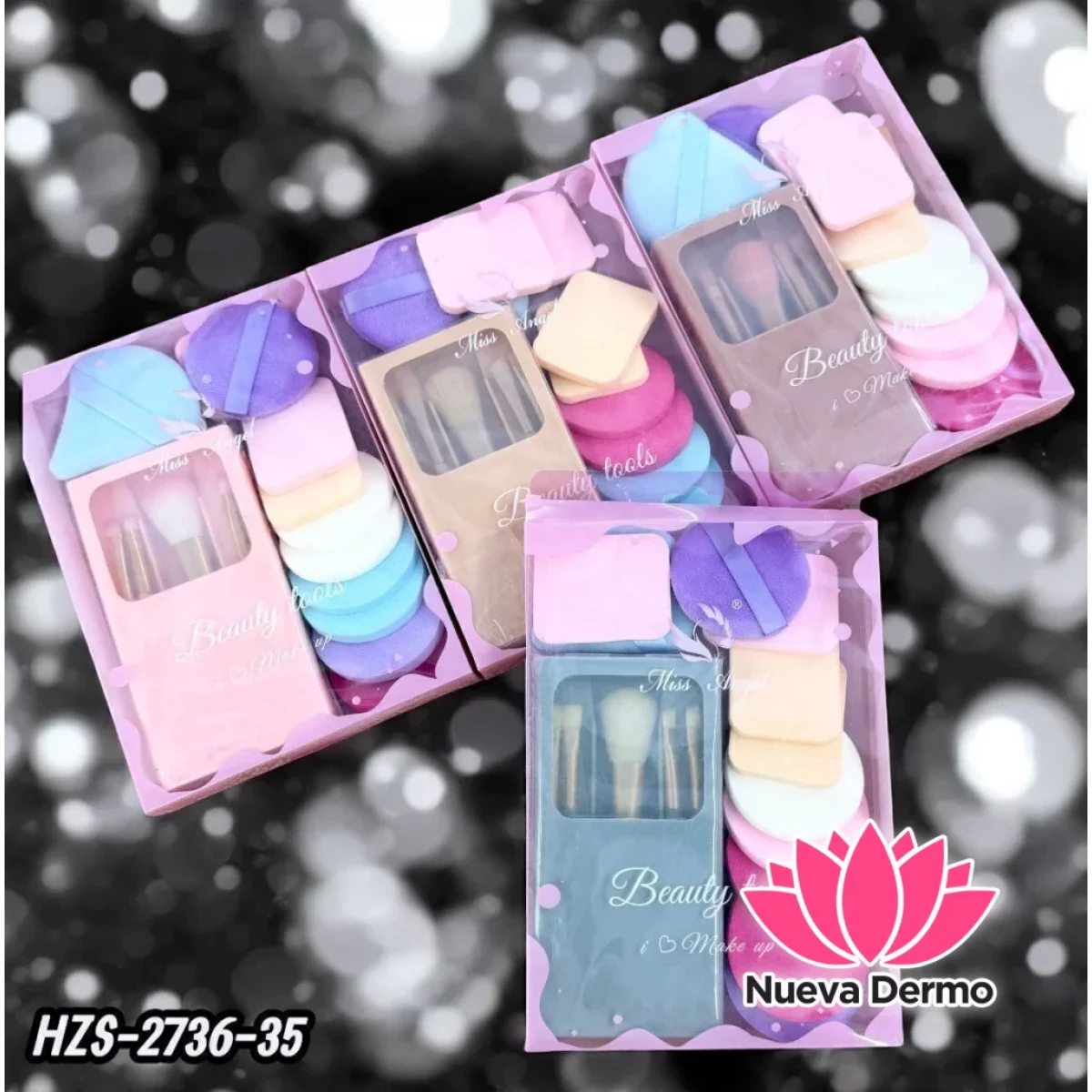 SET BROCHAS + ESPONJA PARA MAQUILLAJE TEI CD: HZS-2736-35