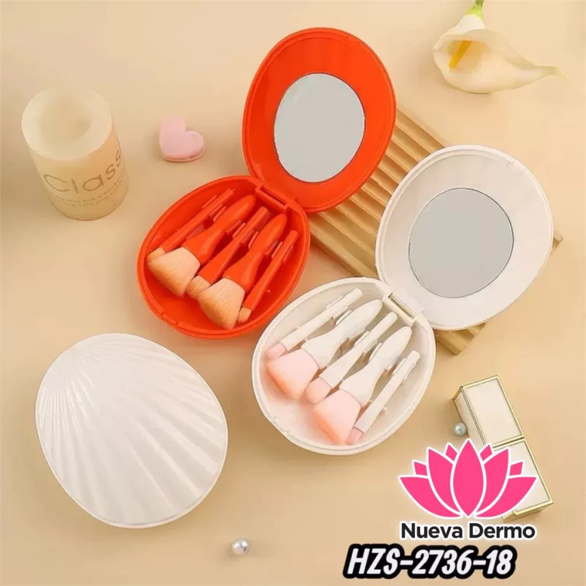 SET BROCHAS PARA MAQUILLAJE + ESPEJO TEI CD: HZS-2736-18