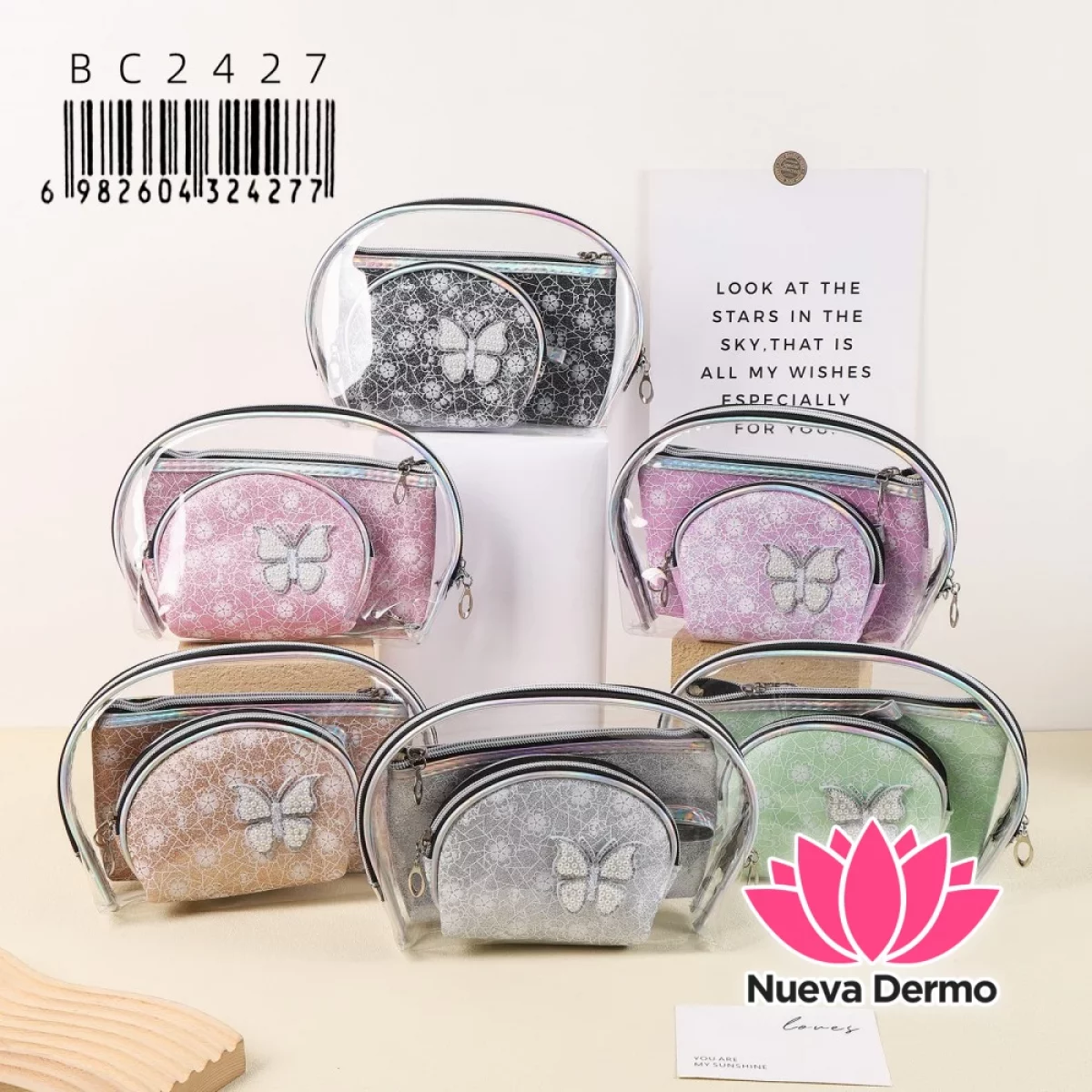 Set de Neceser Dúo Transparente con Monedero Circular y Diseño de Mariposa BC2427/24277