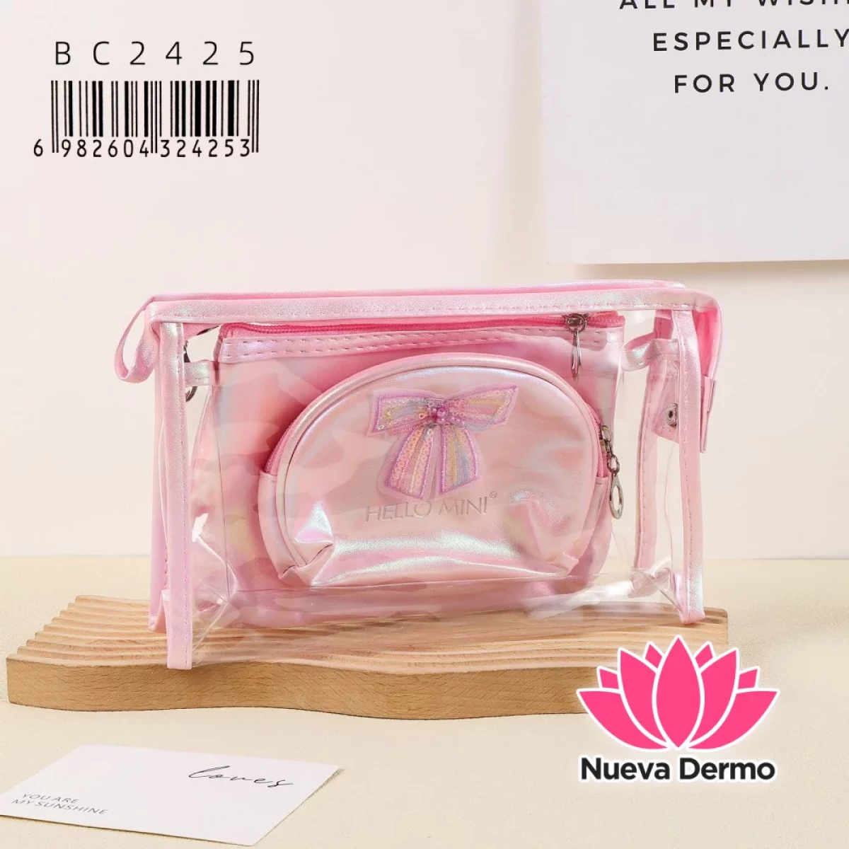 Set de Neceser Dúo Transparente con Sobre Interno de Media Luna y Diseño Romántico BC2418/24185