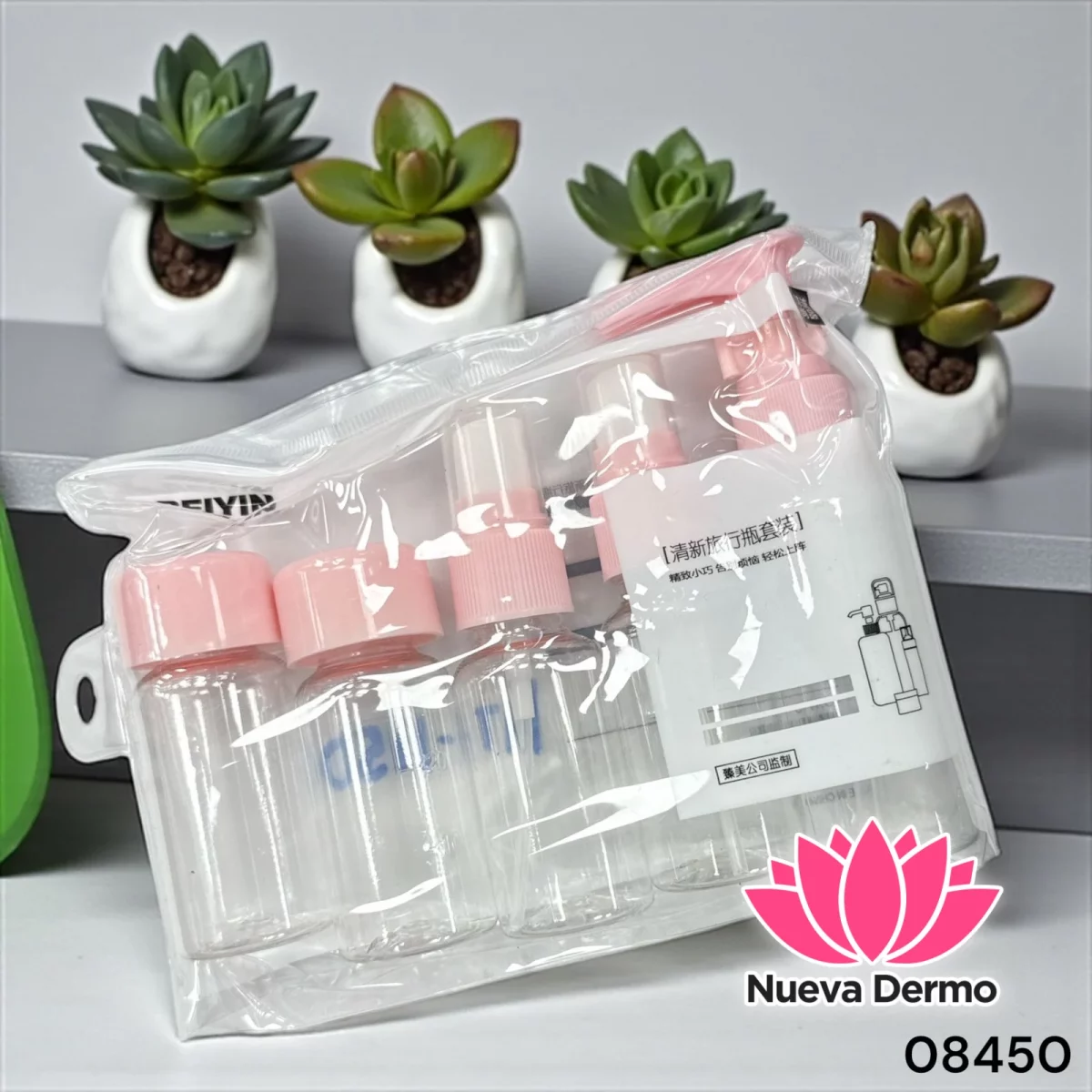Set De Viaje 5 Envases Frascos Botellas Cremas – Neceser 08450
