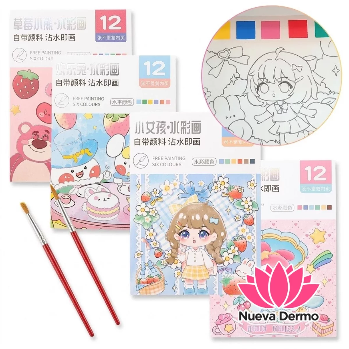 Set Libro Para Pintar Acuarela 12 Paginas Con Pinceles