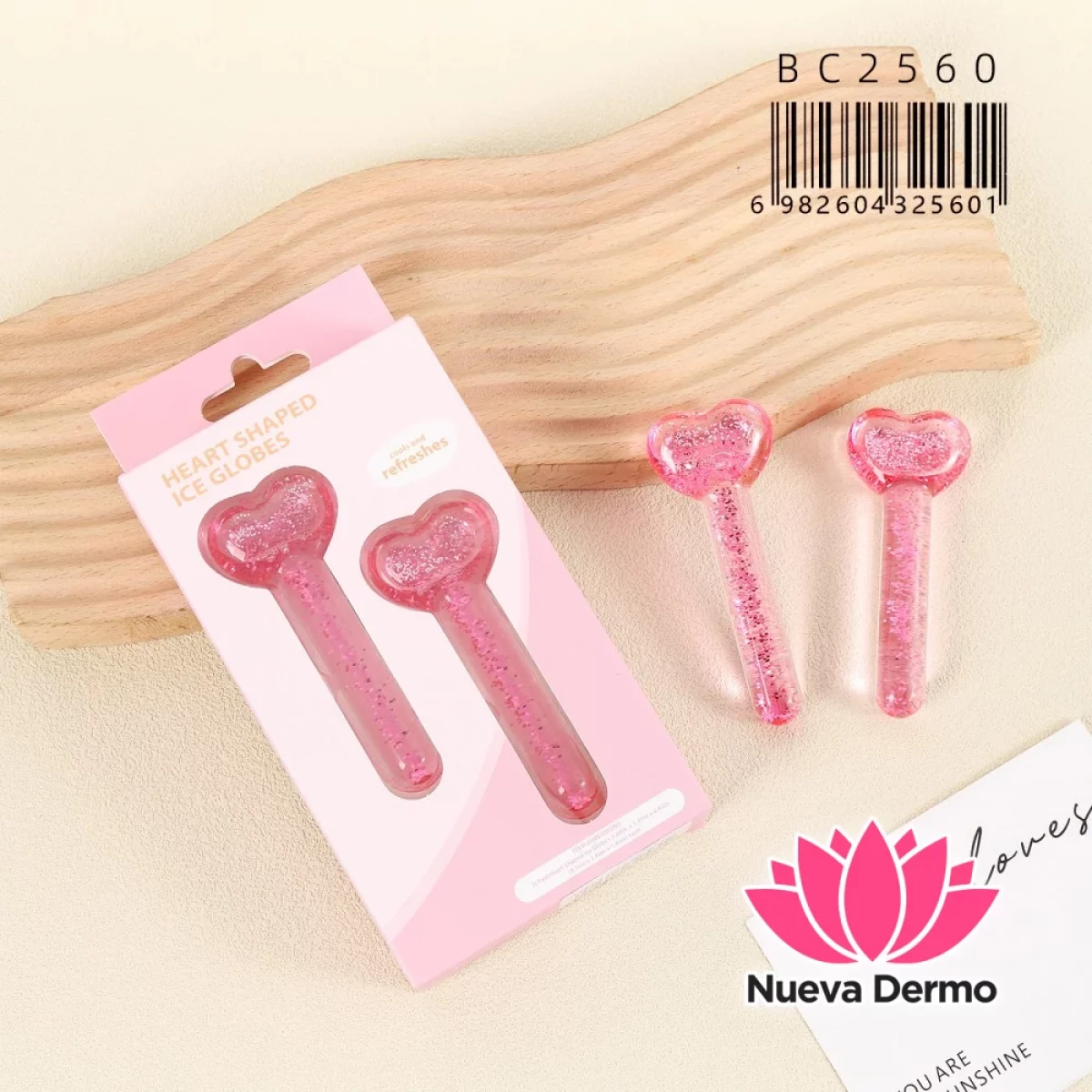 Set X2 Masajeadores Faciales “Ice Globes” con Diseño de Corazón y Brillo BC2560/25601