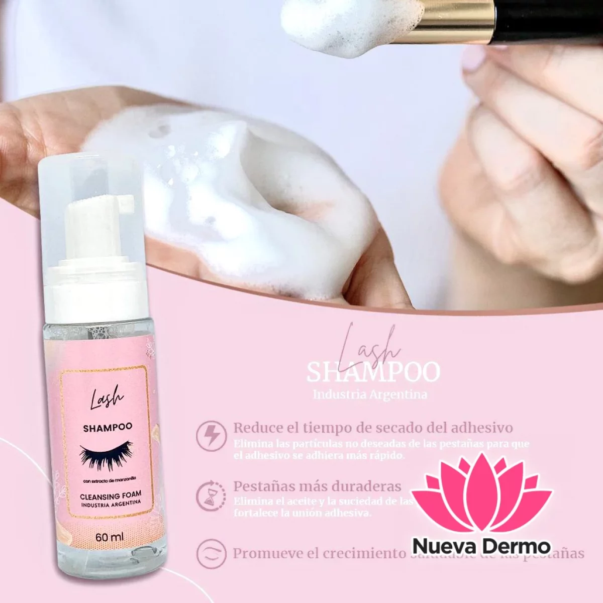 SHAMPOO LASH ESPUMA DE LIMPIEZA PARA PESTAÑAS Y CEJAS 60ML CLENSING FOAM