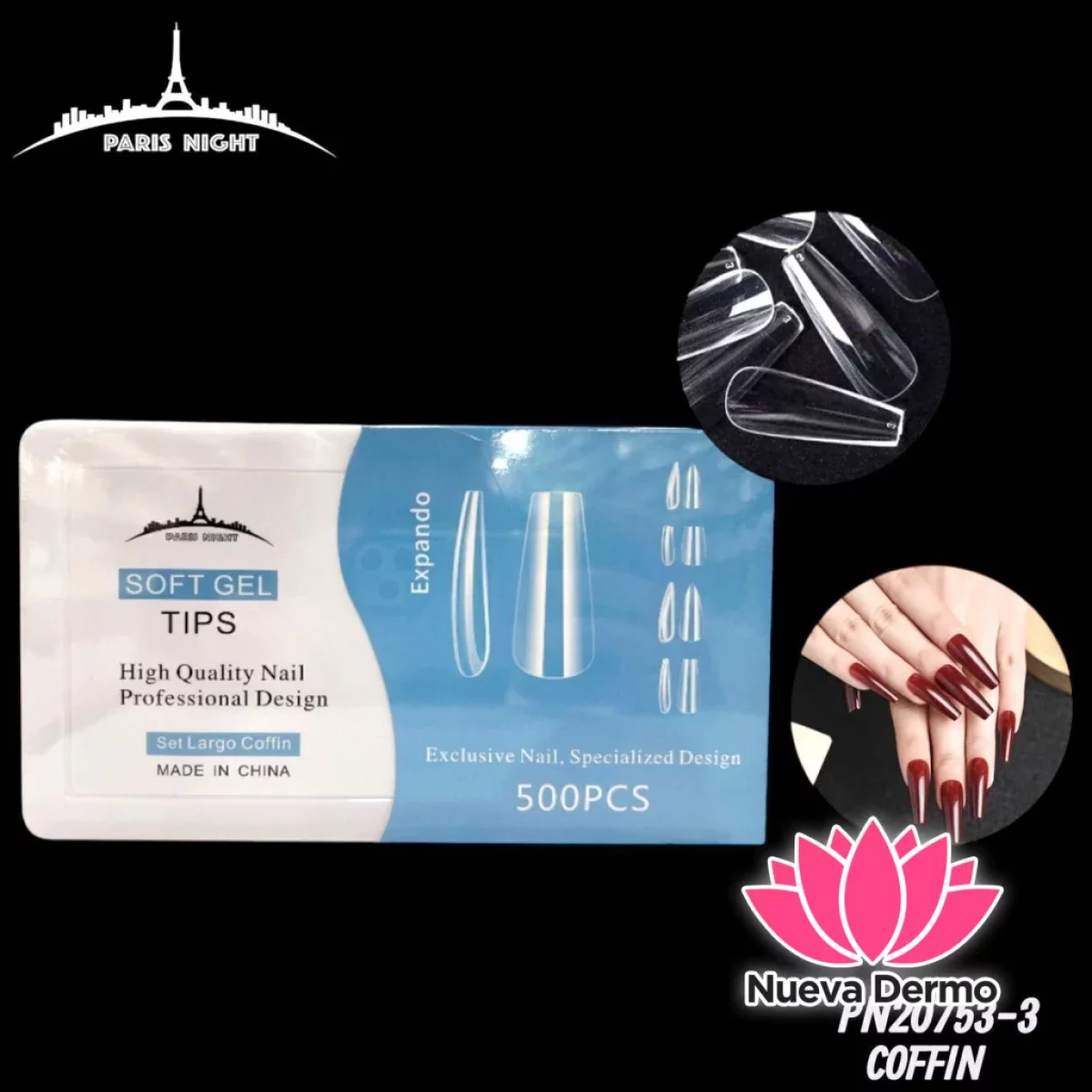 SOFT GEL TIPS COFFIN X500PCS PARIS NIGHT CD: PN20753-3