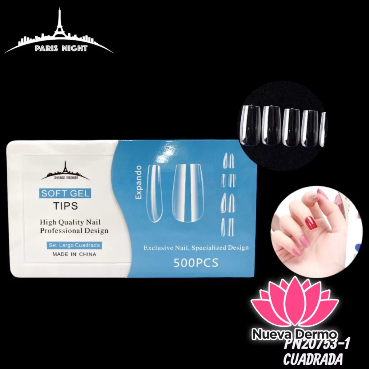 SOFT GEL TIPS CUADRADA X500PCS PARIS NIGHT CD: PN20753-1