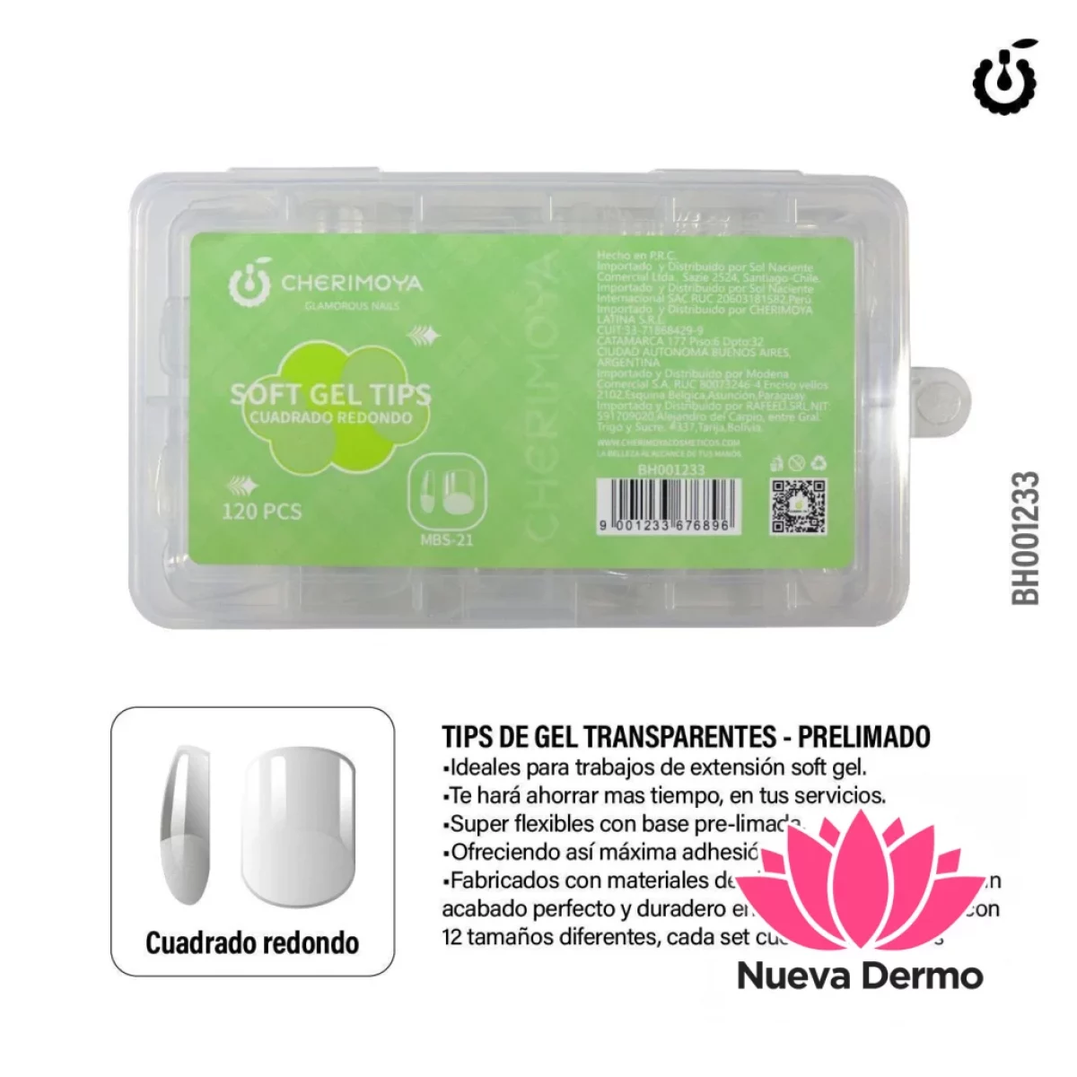 SOFT GEL TIPS CUADRADO REDONDO 120PCS CHERIMOYA CD: BH001233