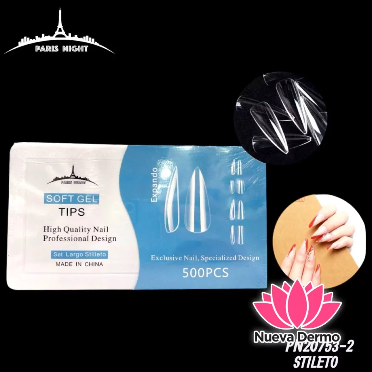 SOFT GEL TIPS STILETO X500PCS PARIS NIGHT CD: PN20753-2