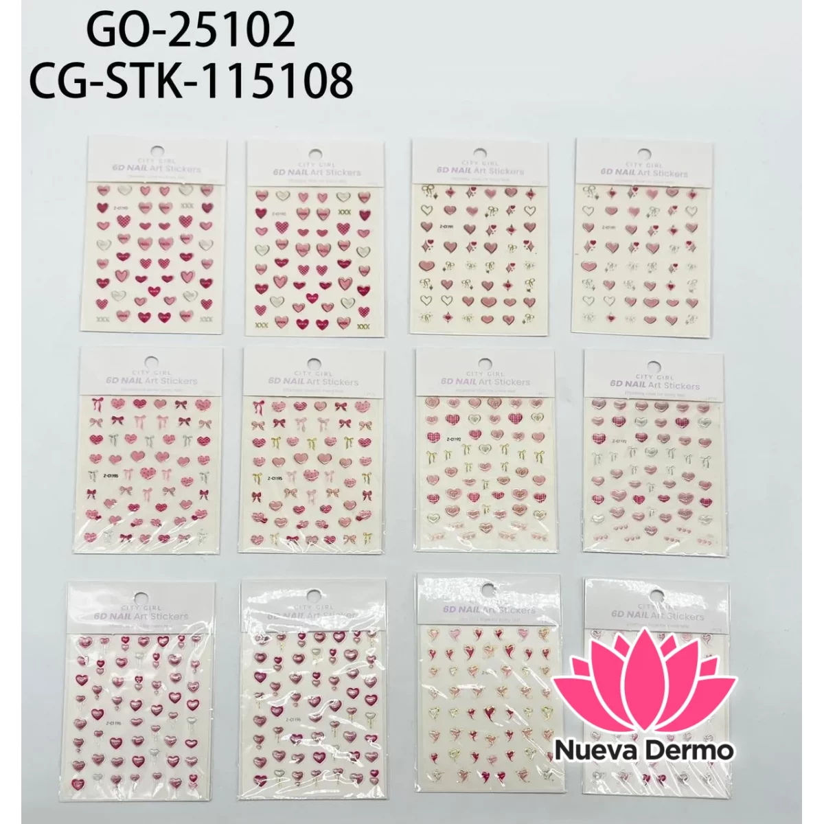 STICKERS PARA UÑAS DE CORAZONES x12