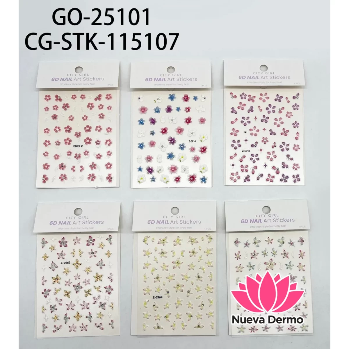 STICKERS PARA UÑAS DE FLORES x12
