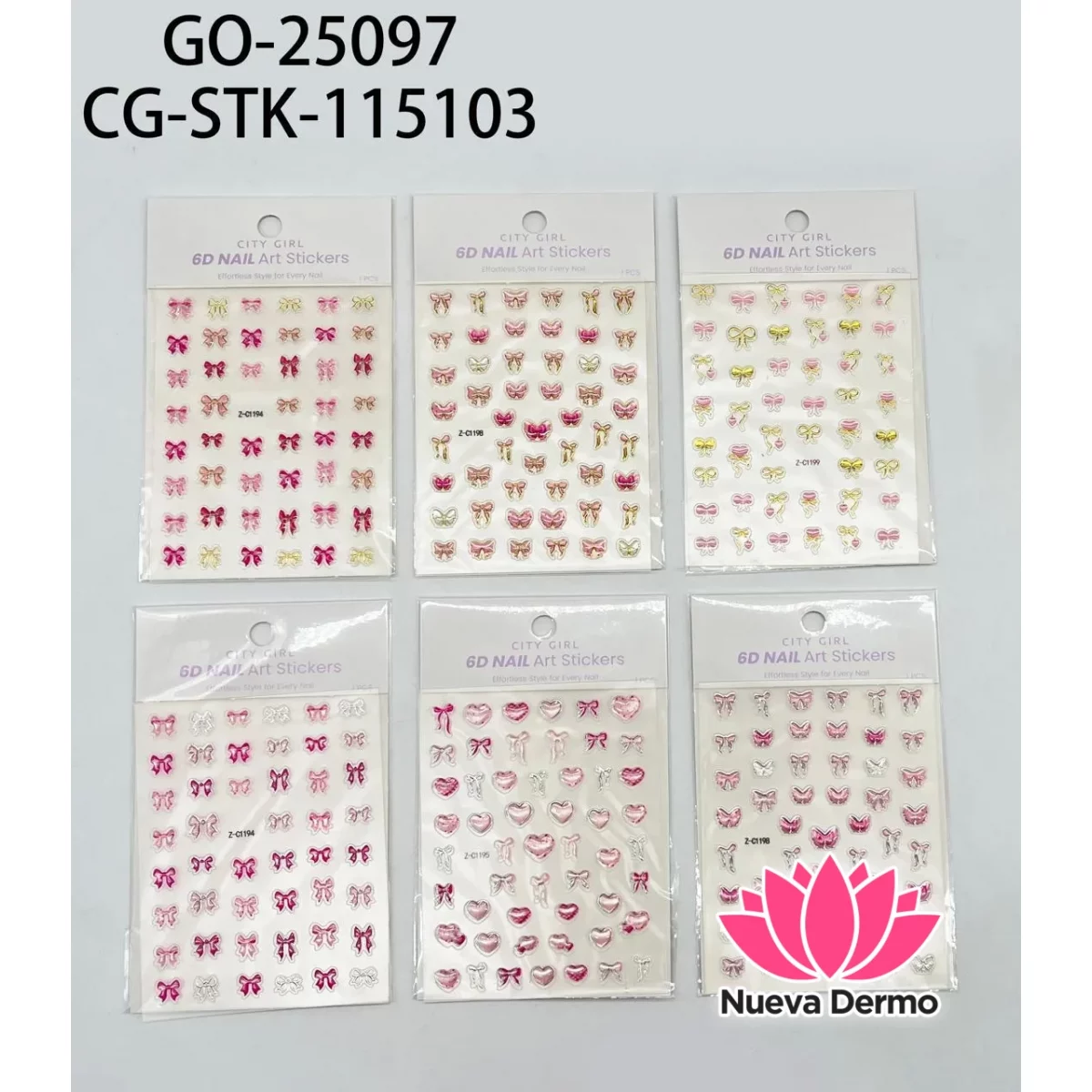 STICKERS PARA UÑAS DE MOÑOS ROMANTICOS x12