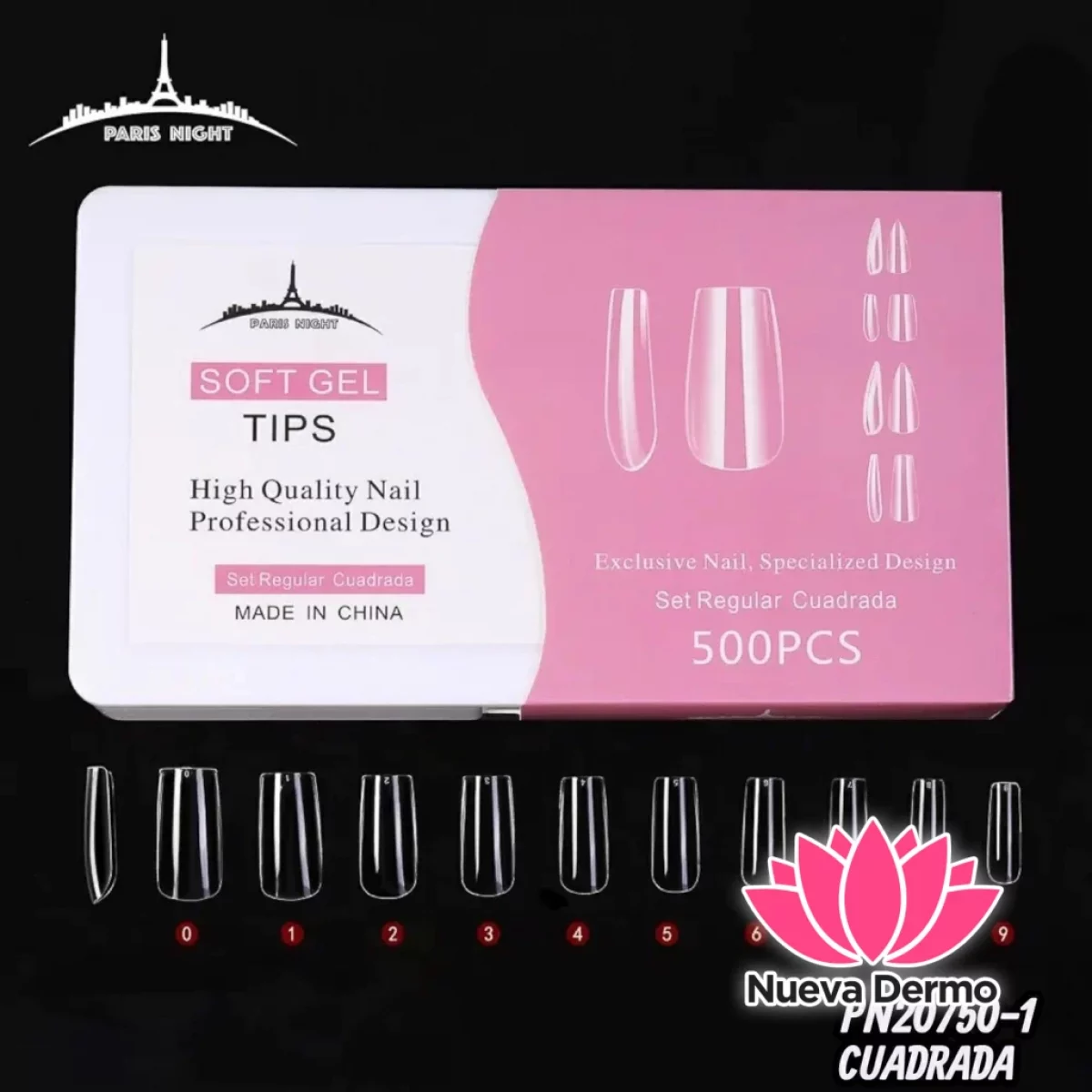 TIP SOFT GEL CUADRADA X500 EN CAJA TRANSPARENTE PARIS NIGHT CD: PN20750-1