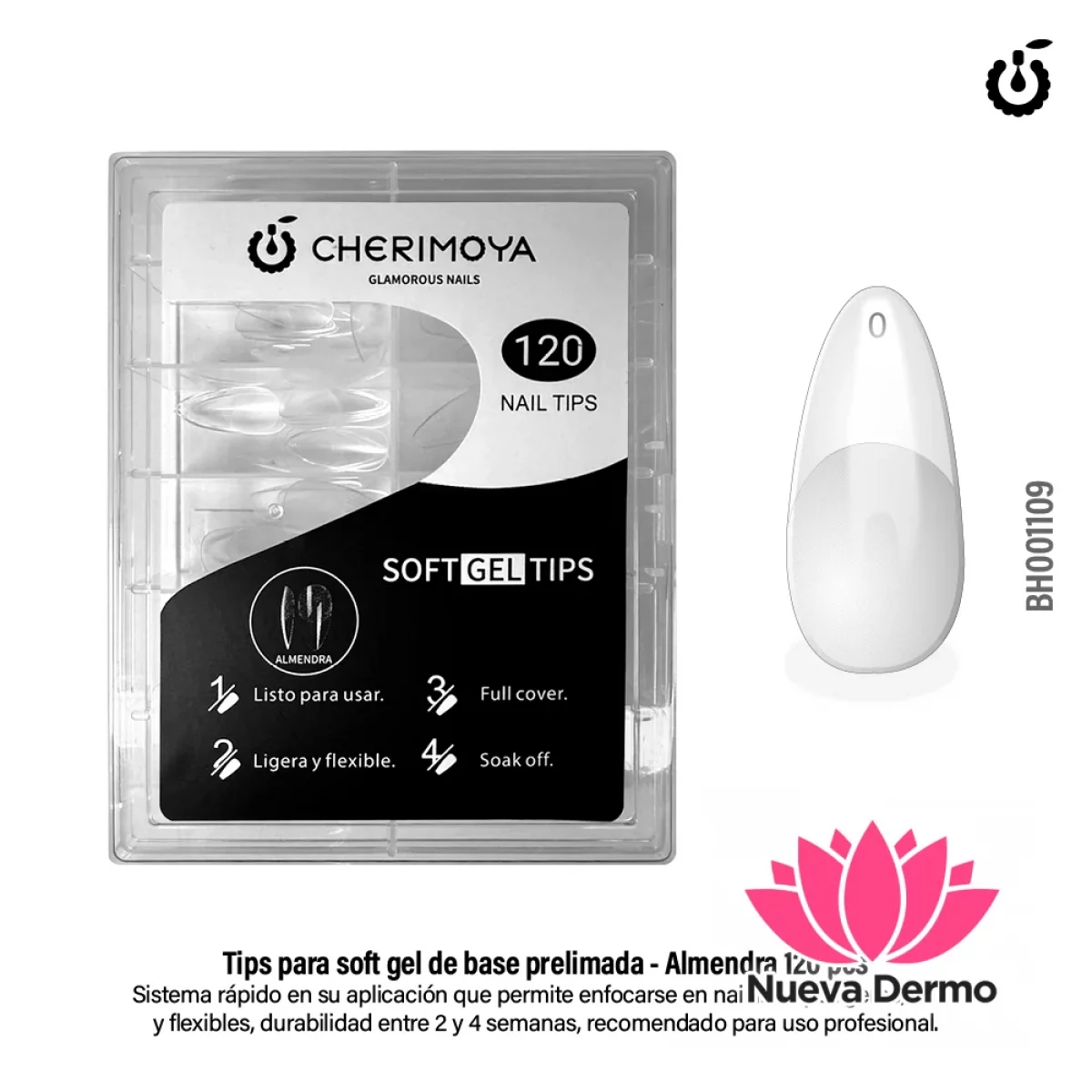 Tip soft gel prelimada almendra 120pc Cherimoya BH001109
