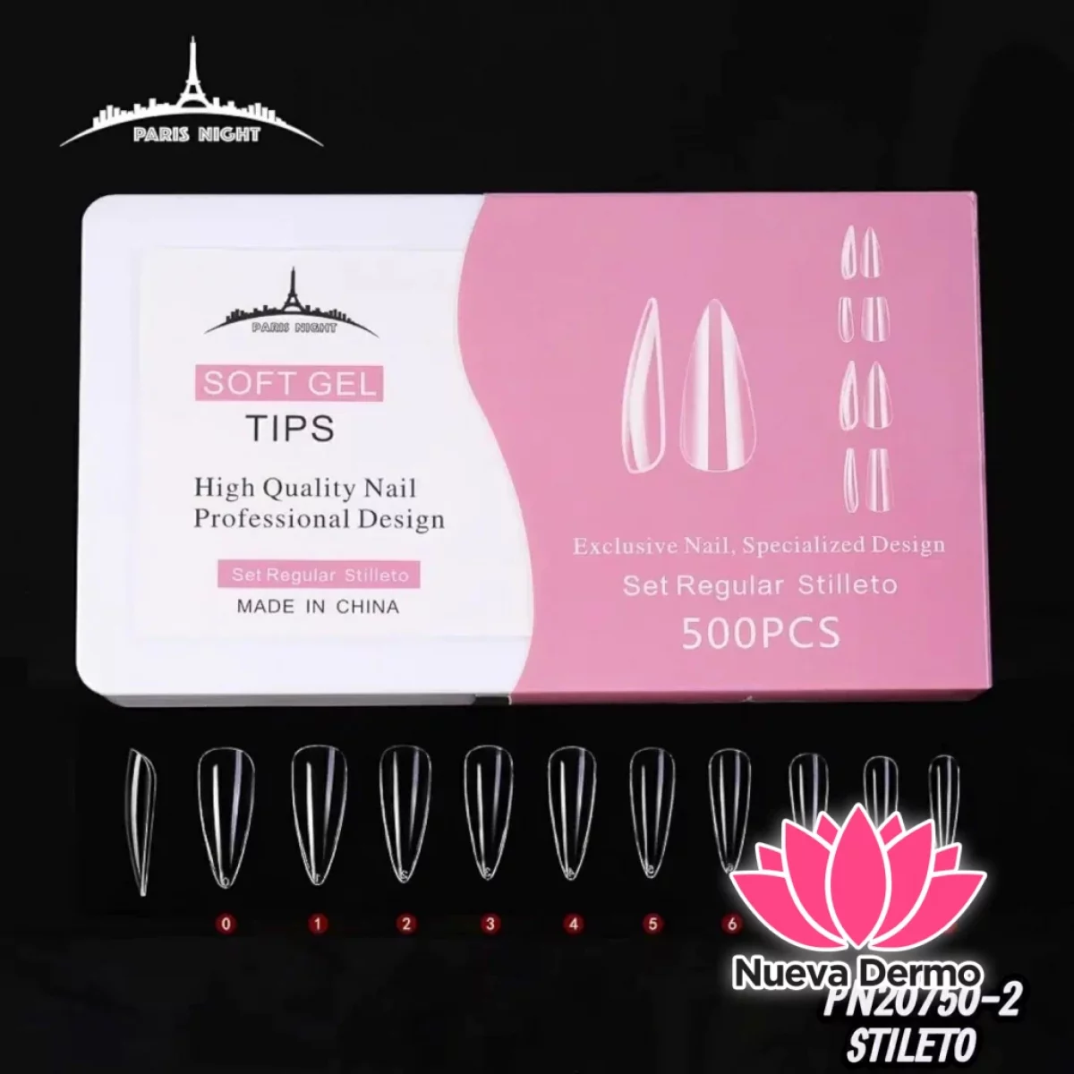 TIP SOFT GEL STILETO X500 EN CAJA TRANSPARENTE PARIS NIGHT CD: PN20750-2