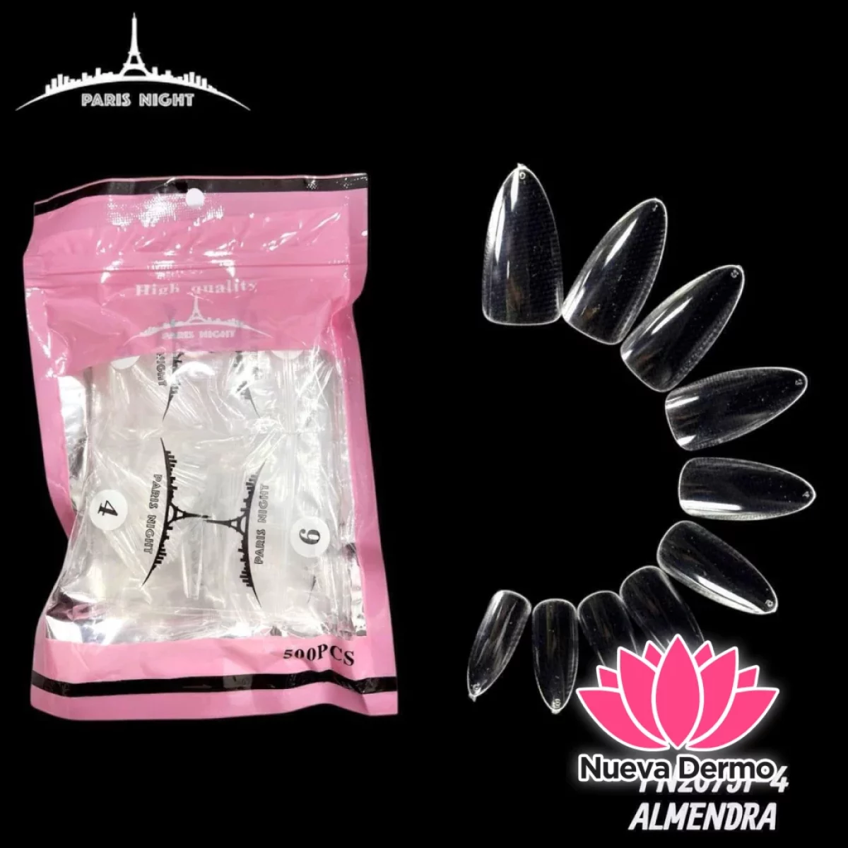 TIPS SOFT GEL ALMENDRA X500 EN BOLSA TRANSPARENTE PARIS NIGHT CD: PN20751-4