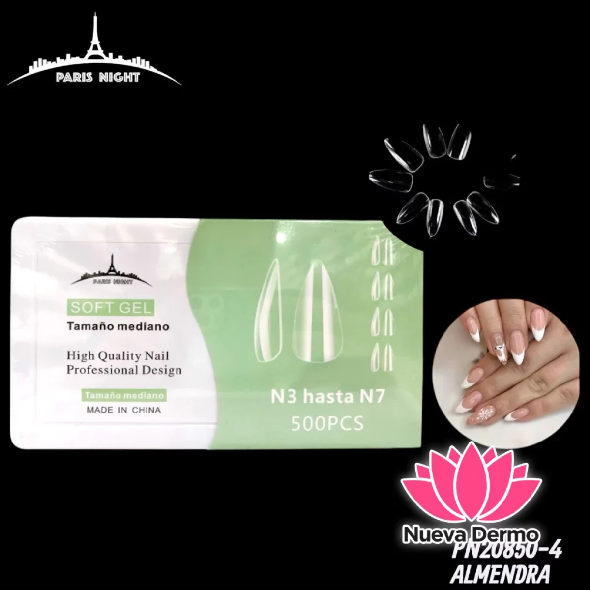 TIPS SOFT GEL ALMENDRA X500 EN CAJA SOLO 5 TAMANO DE MED PARIS NIGHT CD: PN20850-4