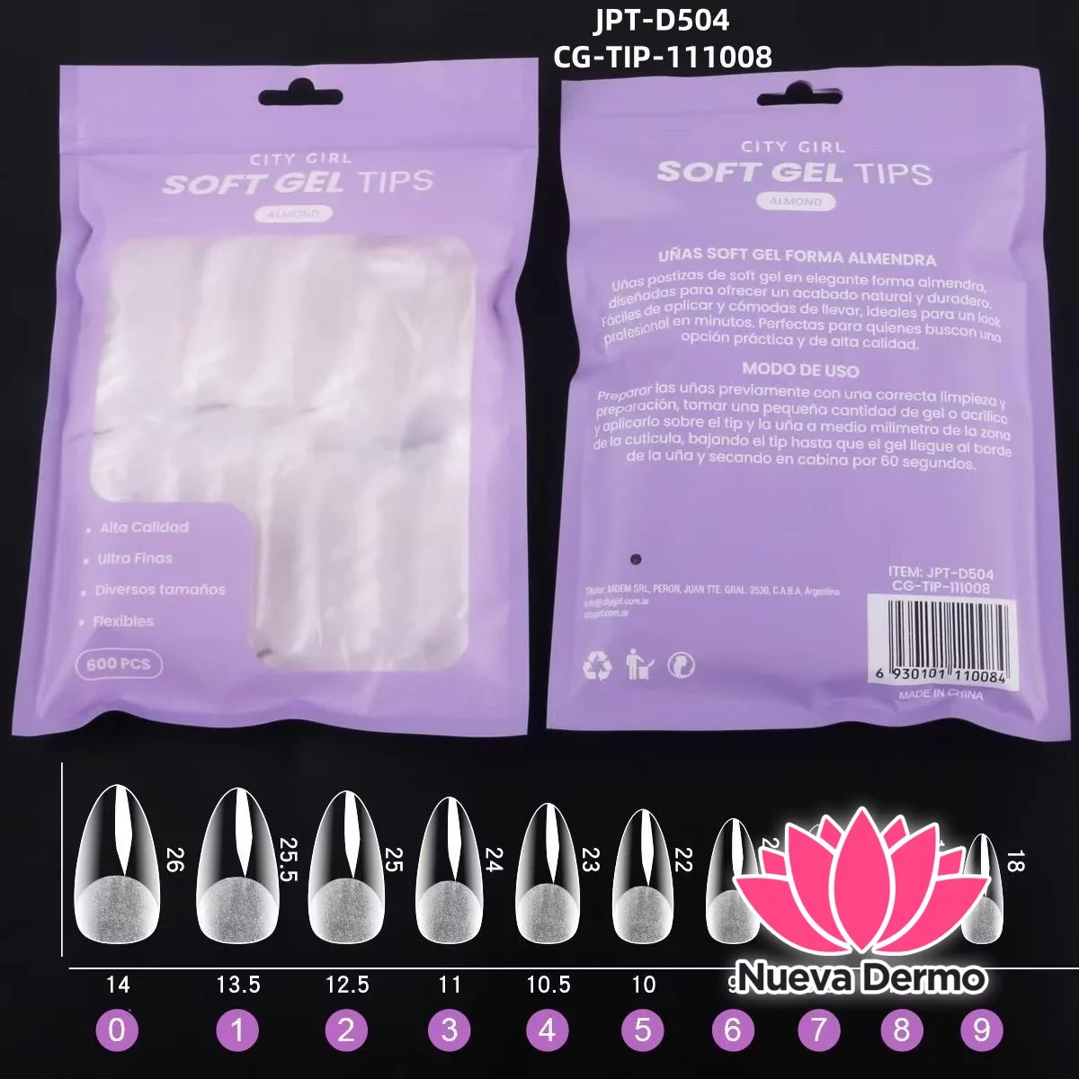 Tips Soft Gel City Girl bolsa 600pc Almendra prelimada #JPT-D504
