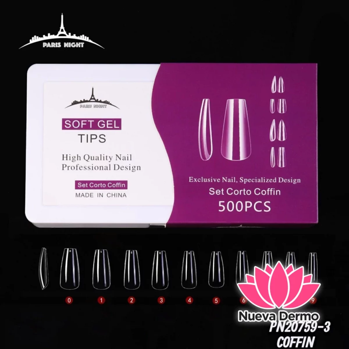 TIPS SOFT GEL COFFIN X500 CORTA EN CAJA PARIS NIGHT CD: PN20759-3