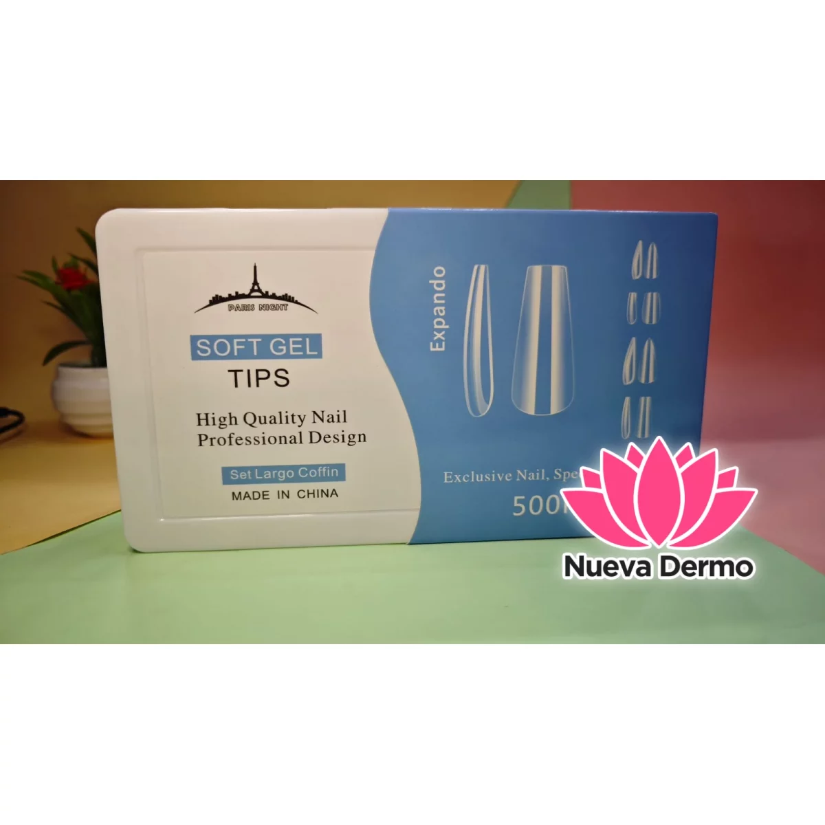 tips soft gel coffin x500 set largo en caja (20753)