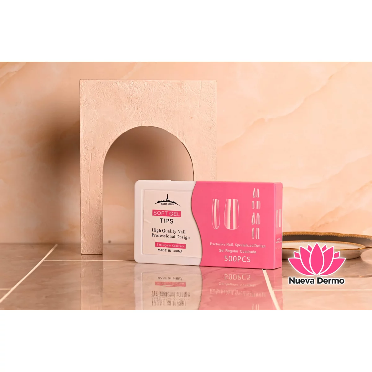 TIPS SOFT GEL CUADRADA *500 EN CAJA TRANSPARENTE 20750-1