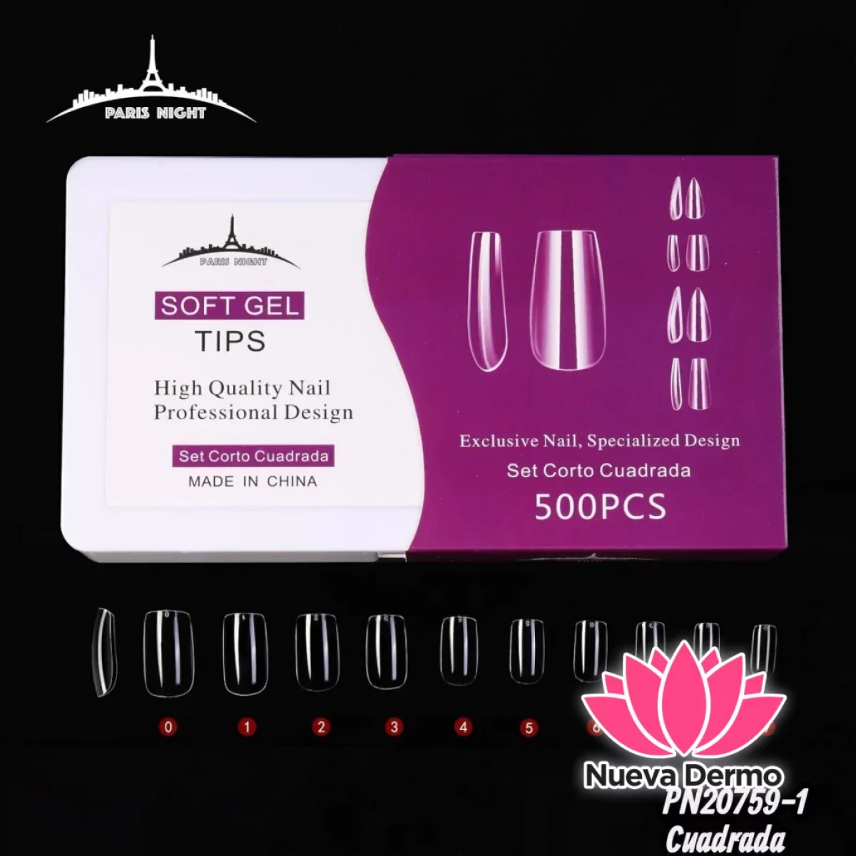 TIPS SOFT GEL CUADRADA X500 SET CORTA EN CAJA PARIS NIGHT CD: PN20759-1