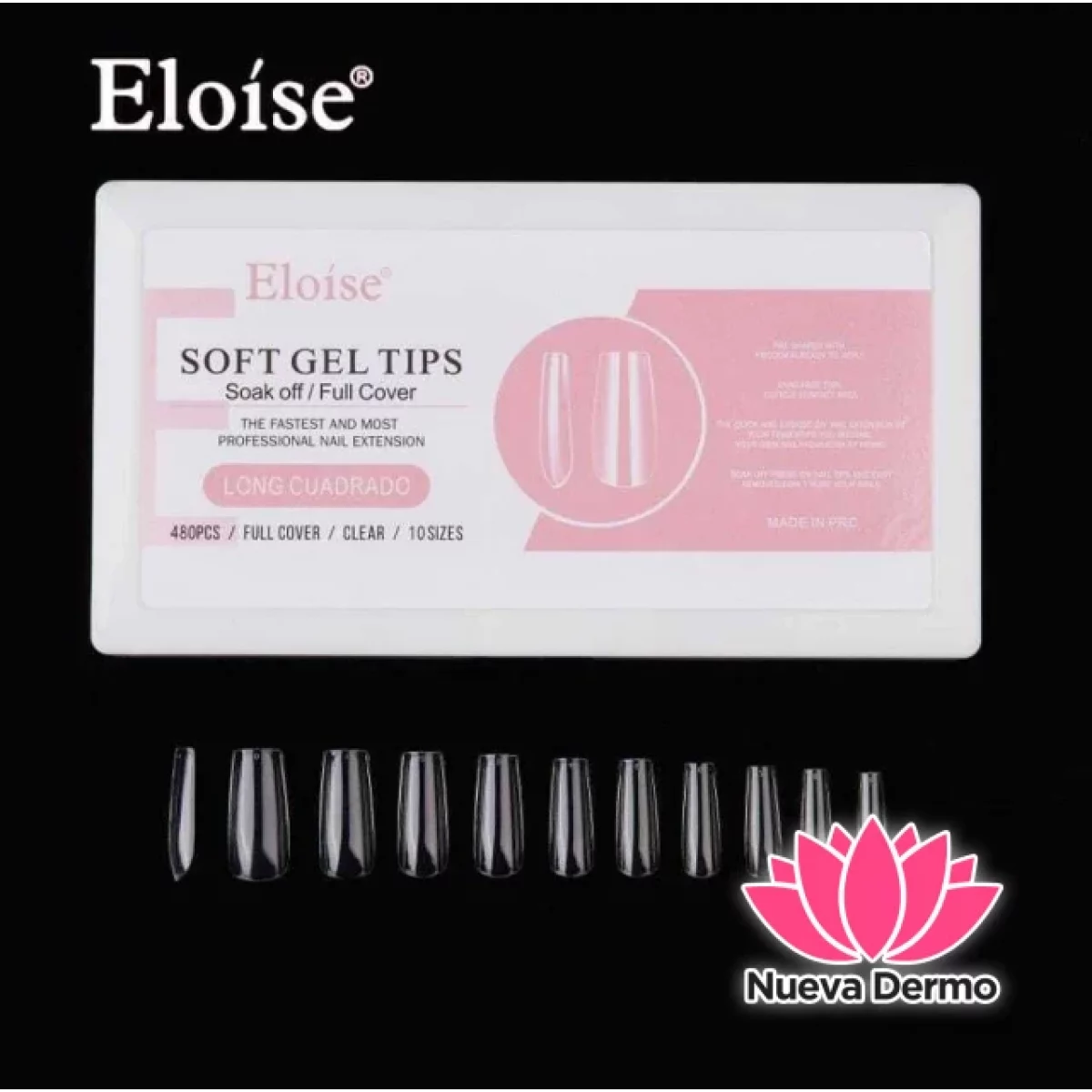 Tips soft gel LONG CUADRADO X480 EN CAJA (010236) ELOISE