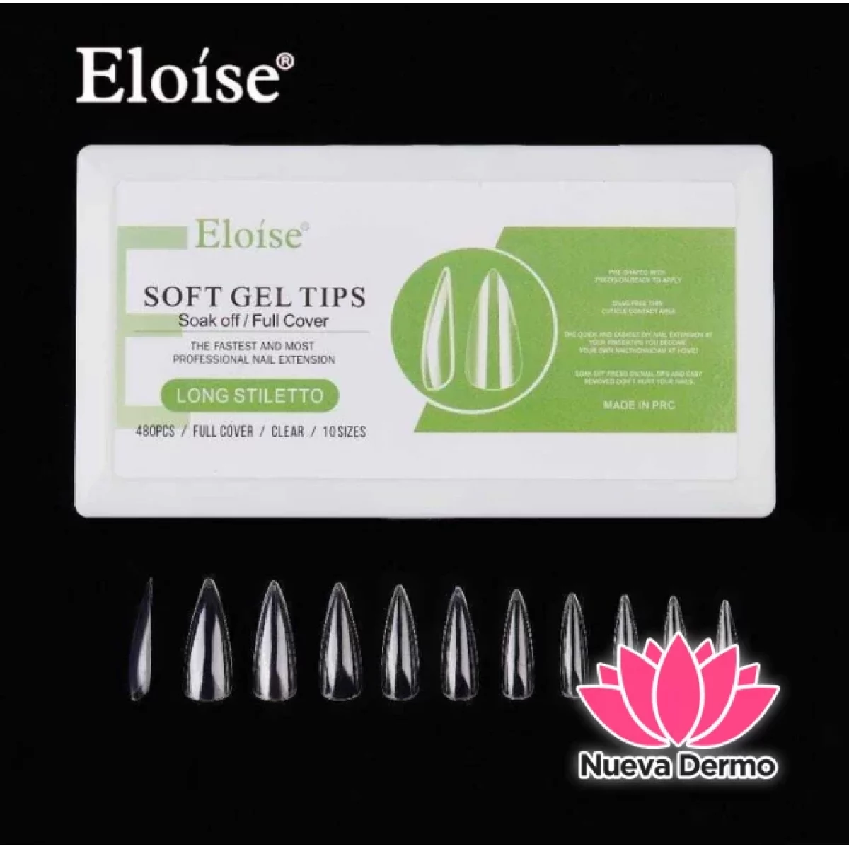 Tips soft gel LONG STILETTO x480 EN CAJA (010229) ELOISE