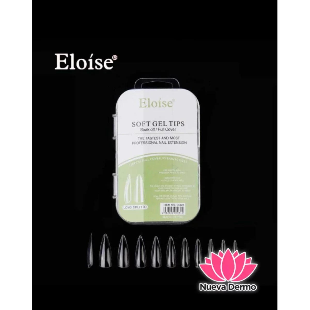 Tips soft gel LONG STILLETO x120 EN CAJA CHICA (010342) ELOISE
