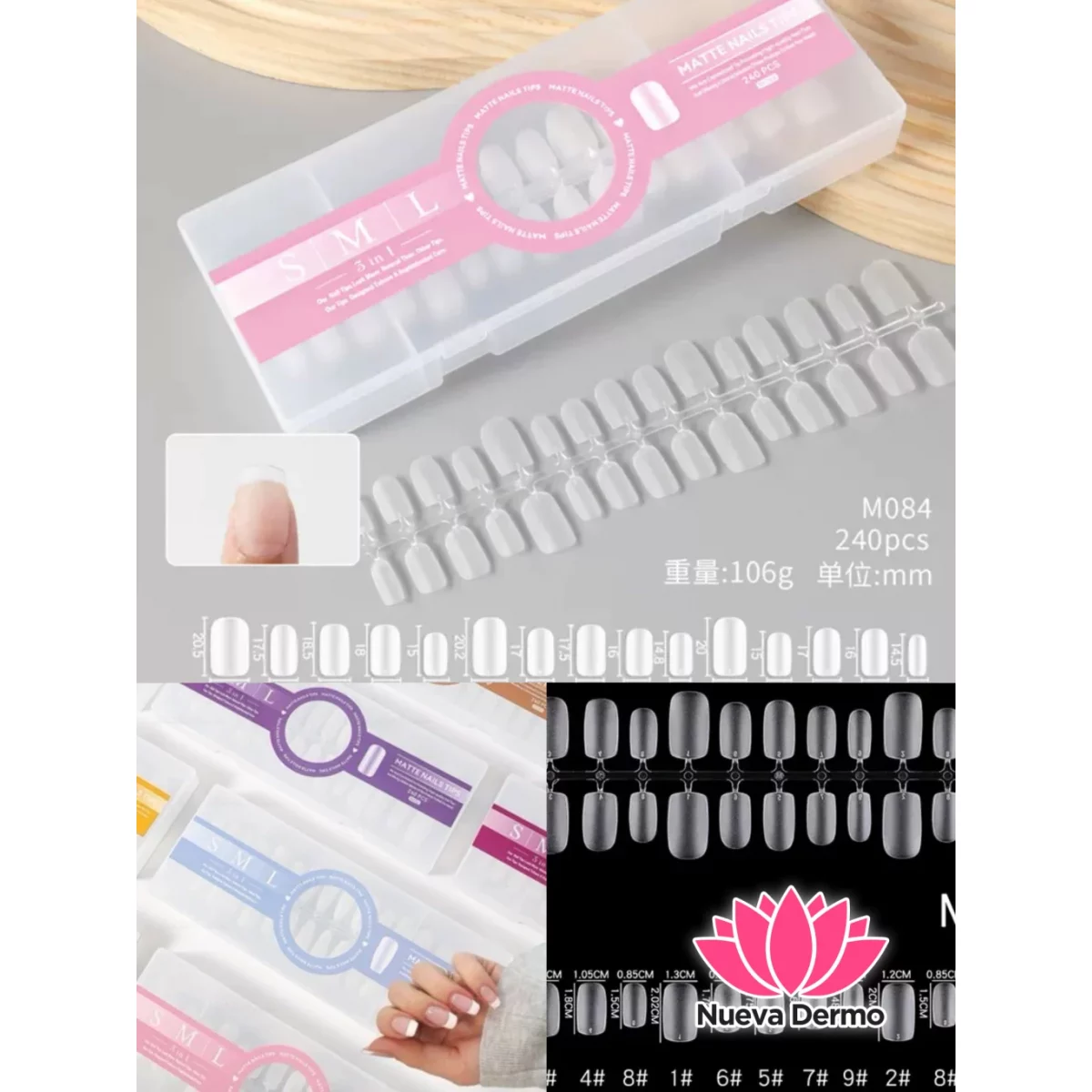 TIPS SOFT GEL MATTE CUADRADO CORTO X 240PCS