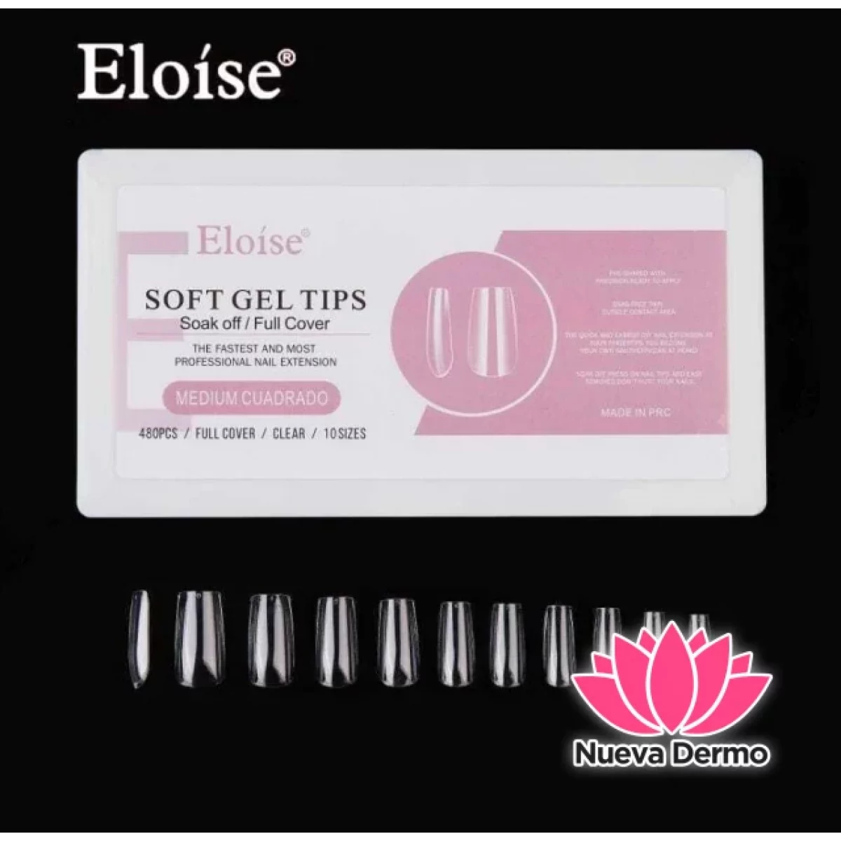 Tips soft gel MEDIUM CUADRADO X480 EN CAJA (010274) ELOISE