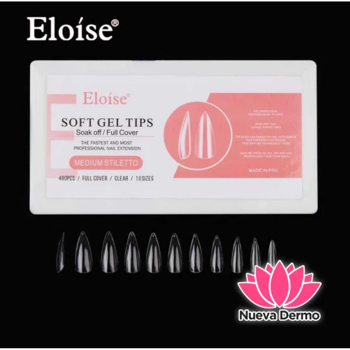 Tips soft gel MEDIUM STILETTO X480 EN CAJA (010267) ELOISE