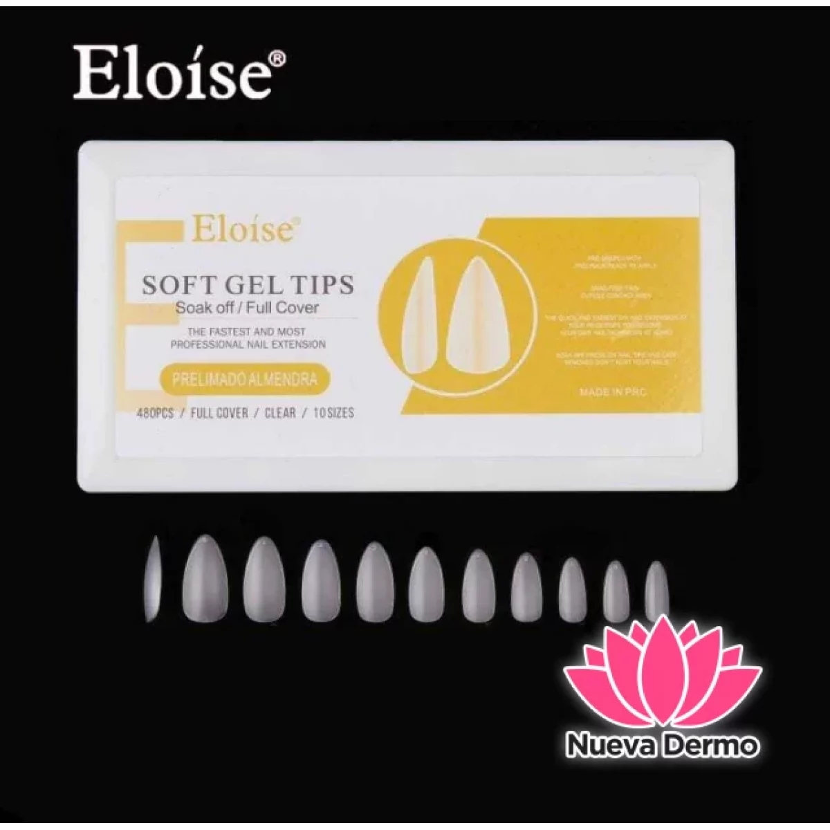 Tips soft gel PRELIMADO ALMENDRA X480 EN CAJA (010298) ELOISE
