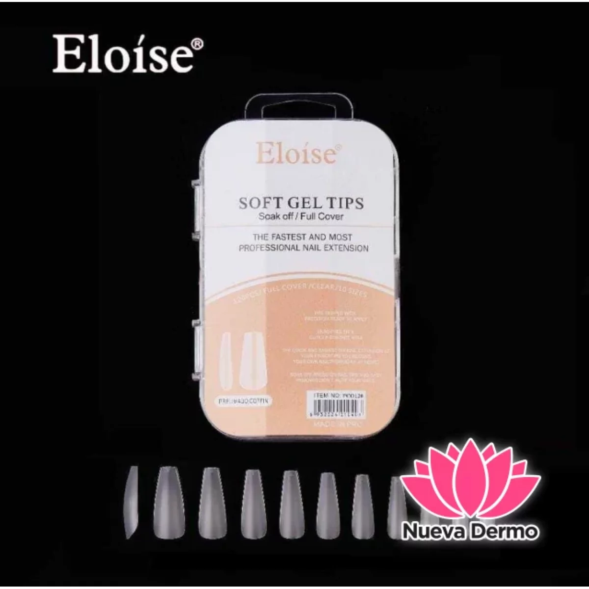 Tips soft gel PRELIMADO COFFIN x120 EN CAJA CHICA (010403) ELOISE
