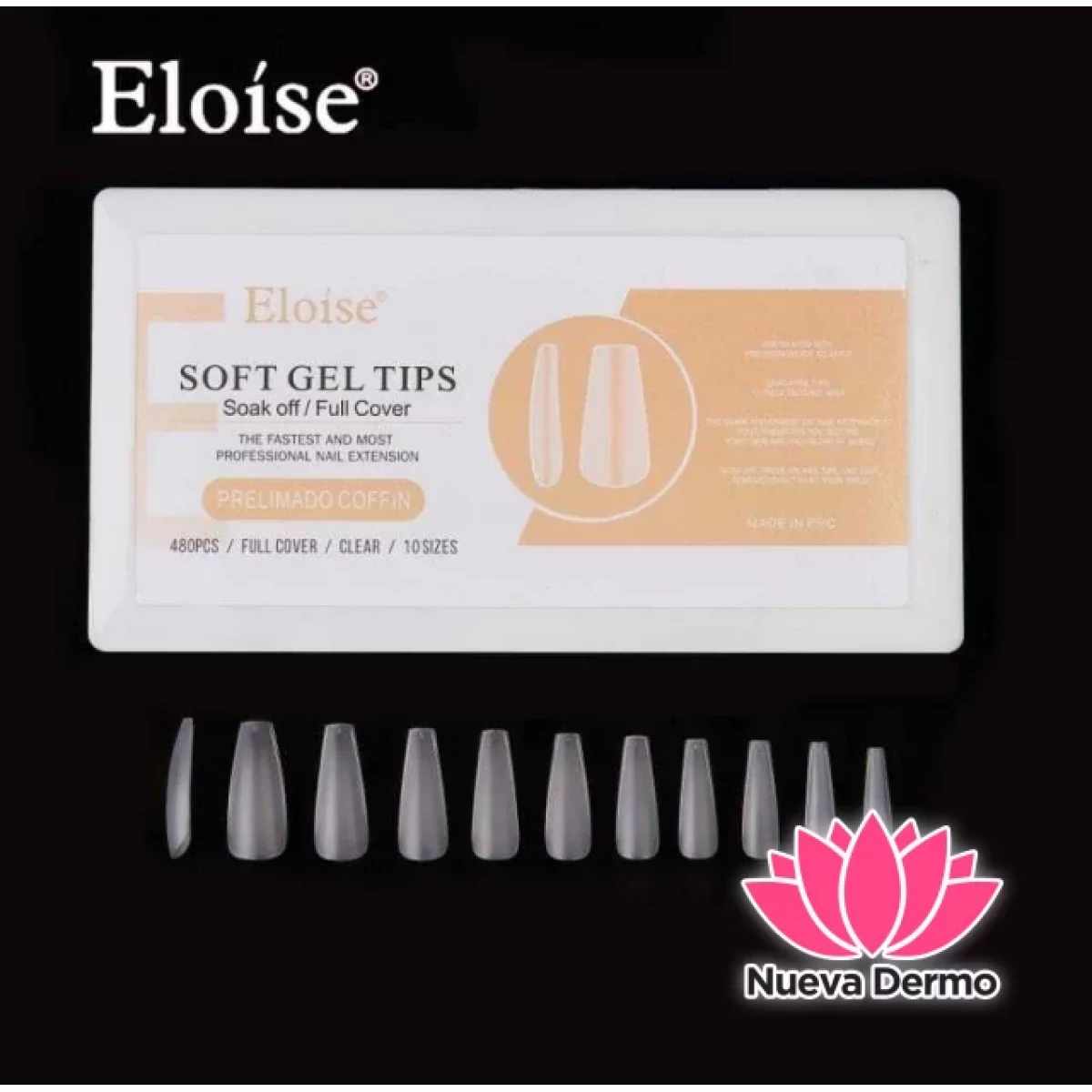 Tips soft gel PRELIMADO COFFIN X480 EN CAJA (010281) ELOISE