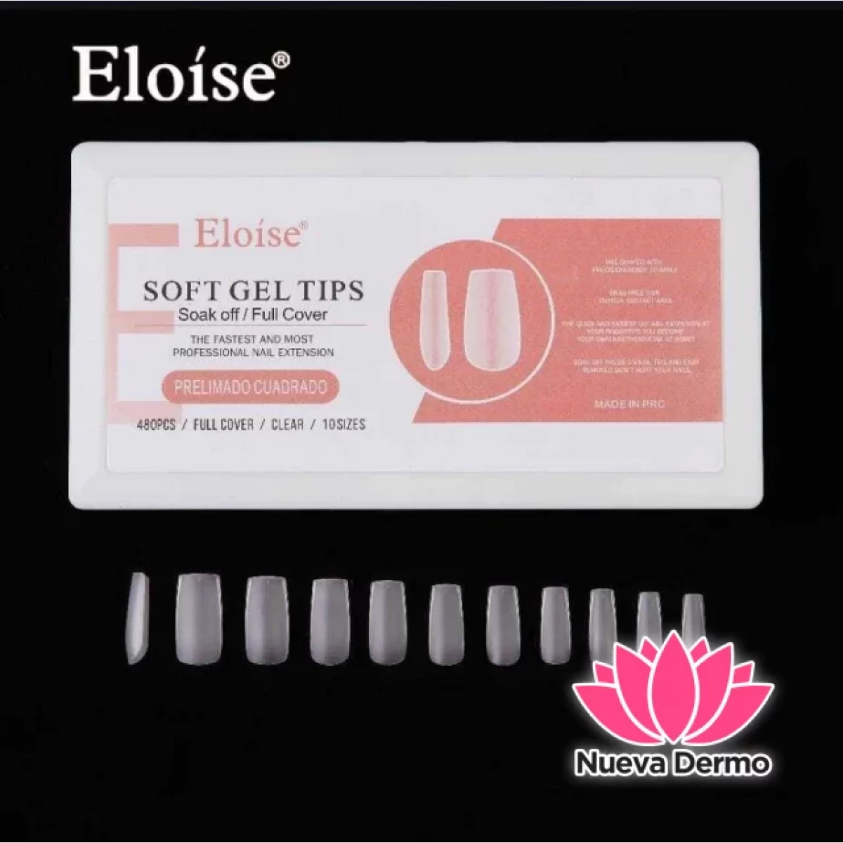 Tips soft gel PRELIMADO CUADRADO x480 EN CAJA (010311) ELOISE