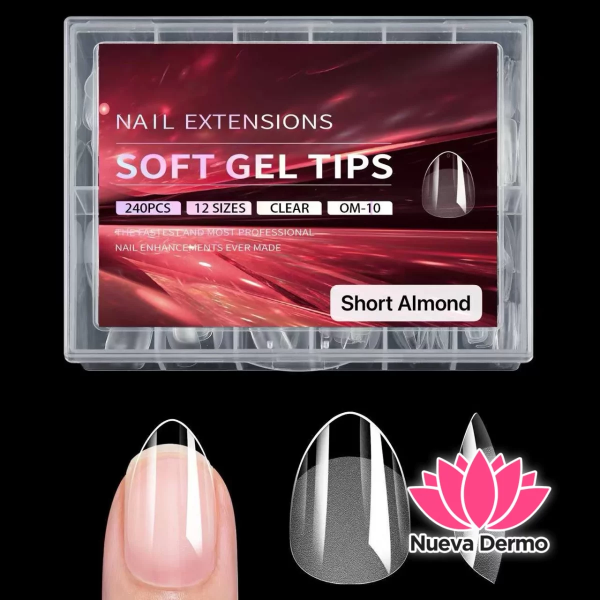 Tips soft gel profesional 240pc prelimados almendra mini JUN-JP14