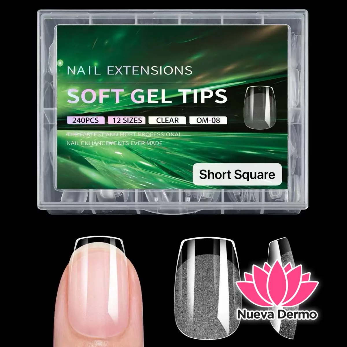 Tips soft gel profesional 240pc prelimados Cuadrado Corto JUN-JP12