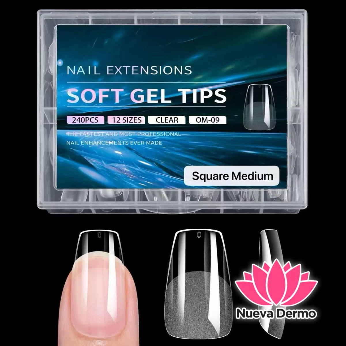 Tips soft gel profesional 240pc prelimados Cuadrado medio JUN-JP13